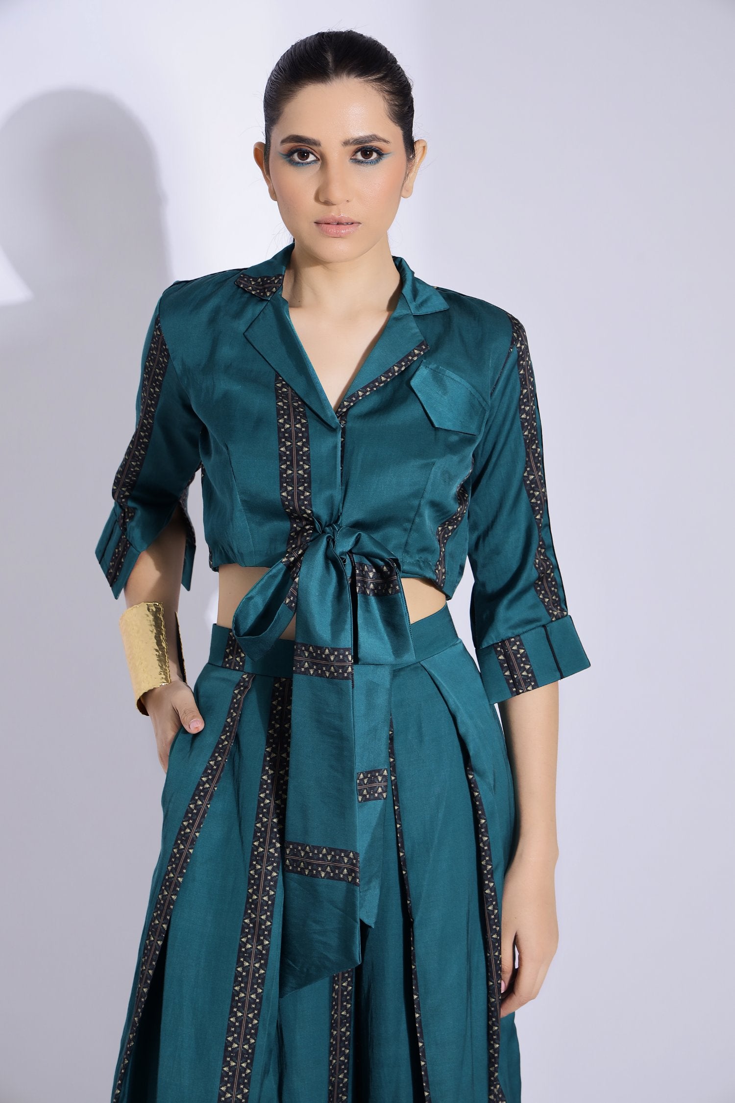 Knot Shirt And Pleated Pants