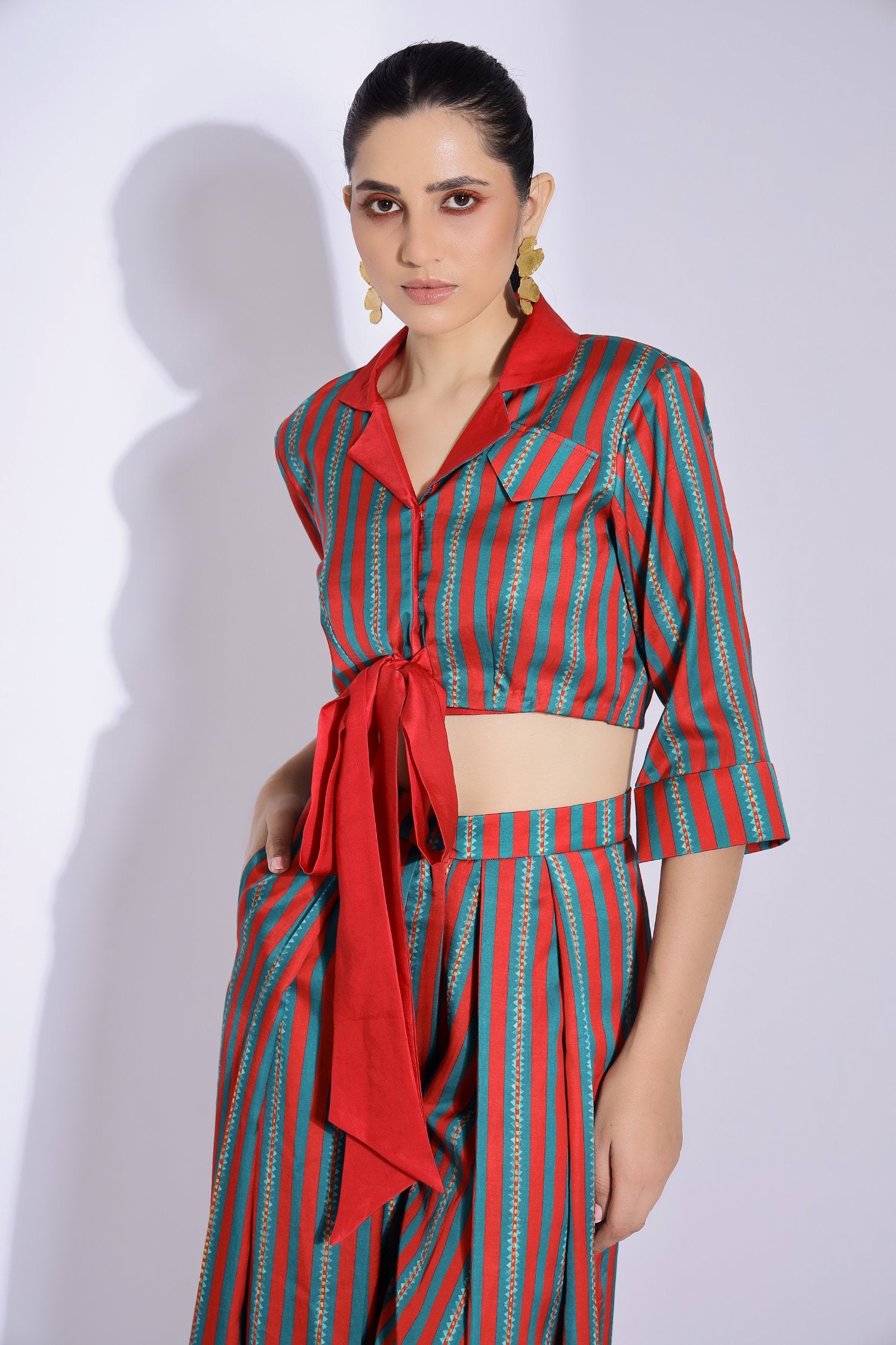 Knot Shirt And Pleated Pants