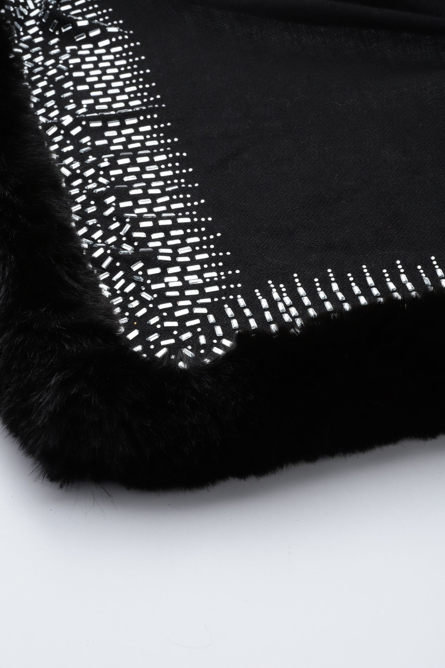 Black Shawl, Fur Shawl, With Swarovksi, Ideal Party Shawl, Black Shawl