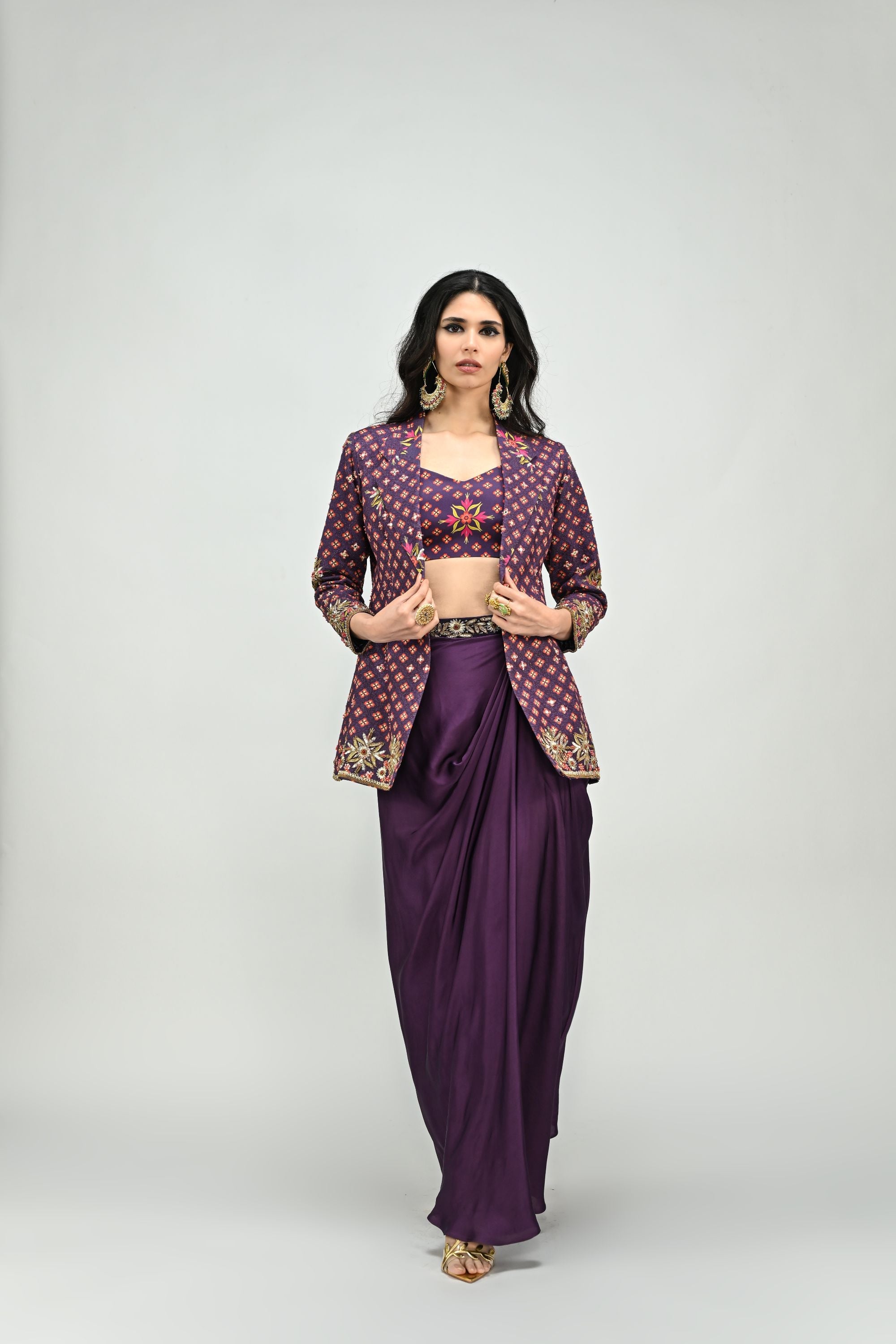 Plum Badla Blazer Dhoti Set