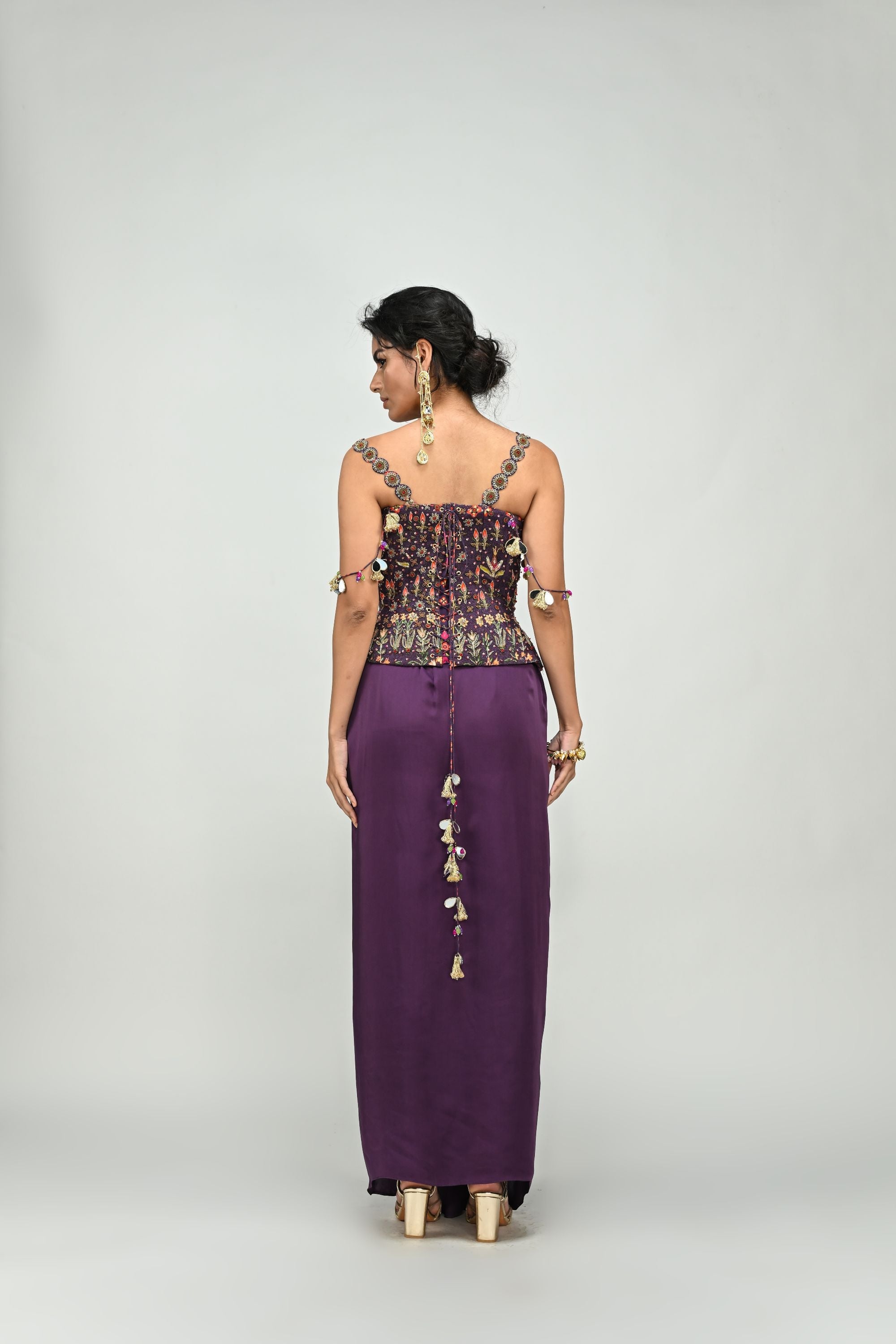 Plum Badla Corset Dhoti Set