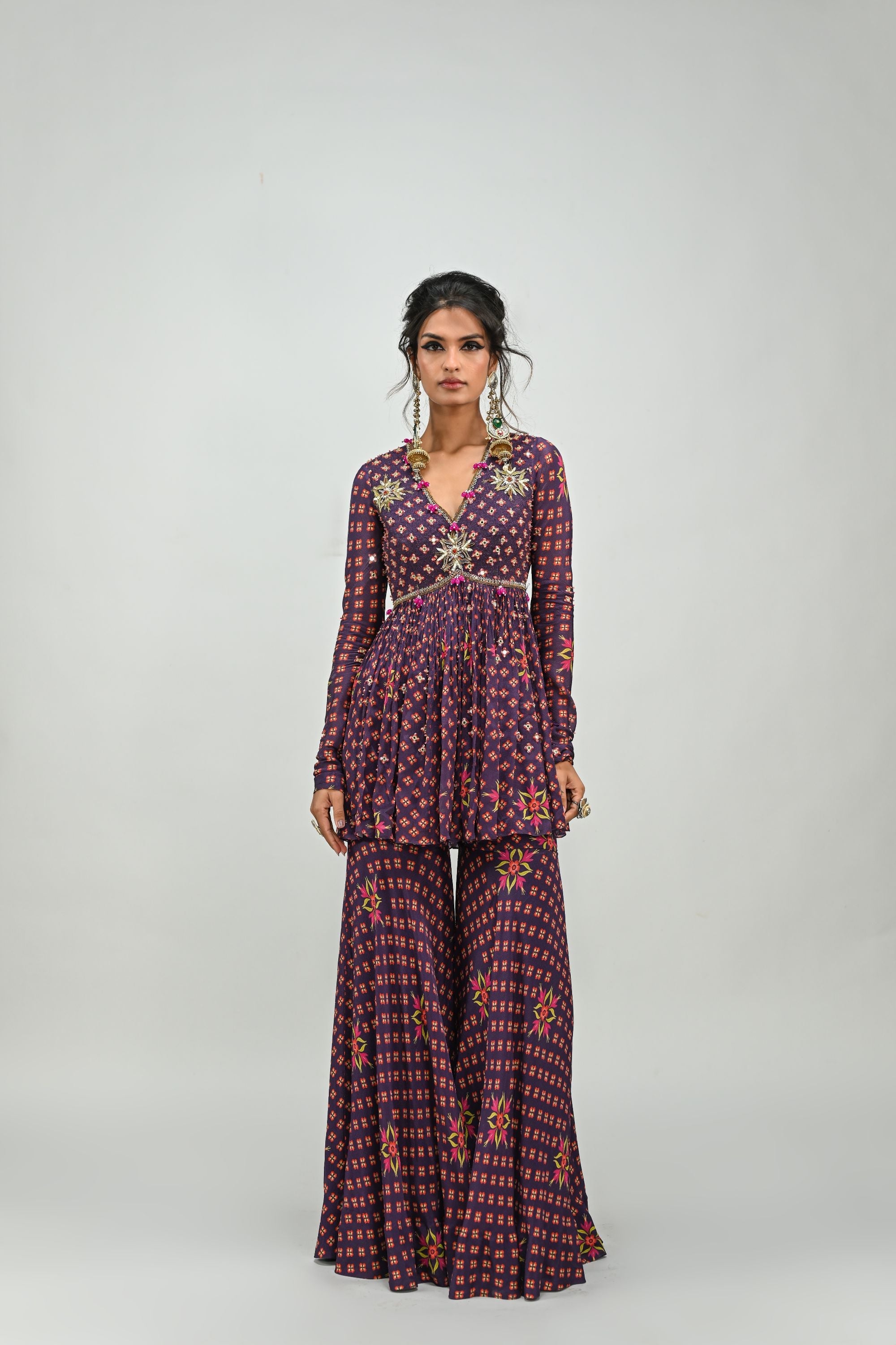Plum Sharara Top Set