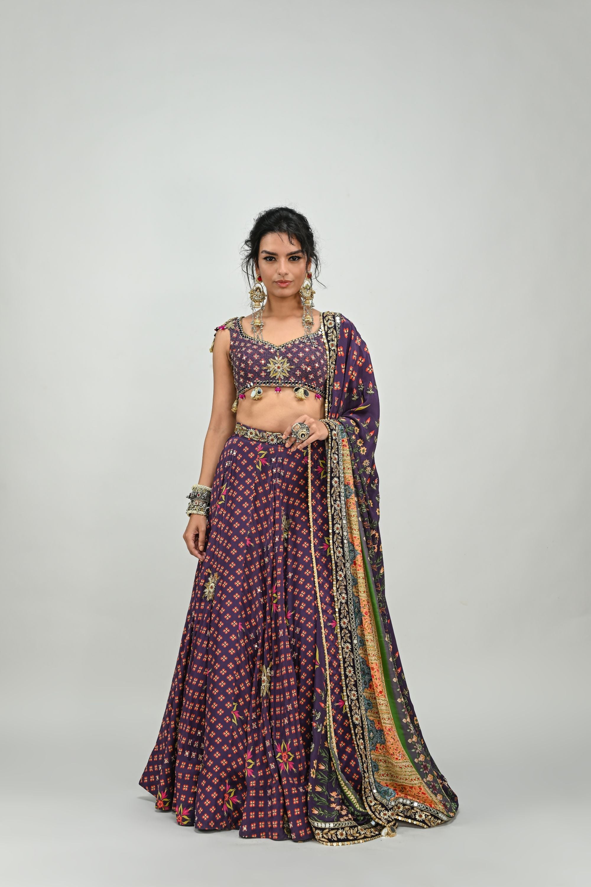 Plum Lehenga with Badla Blouse & Dupatta