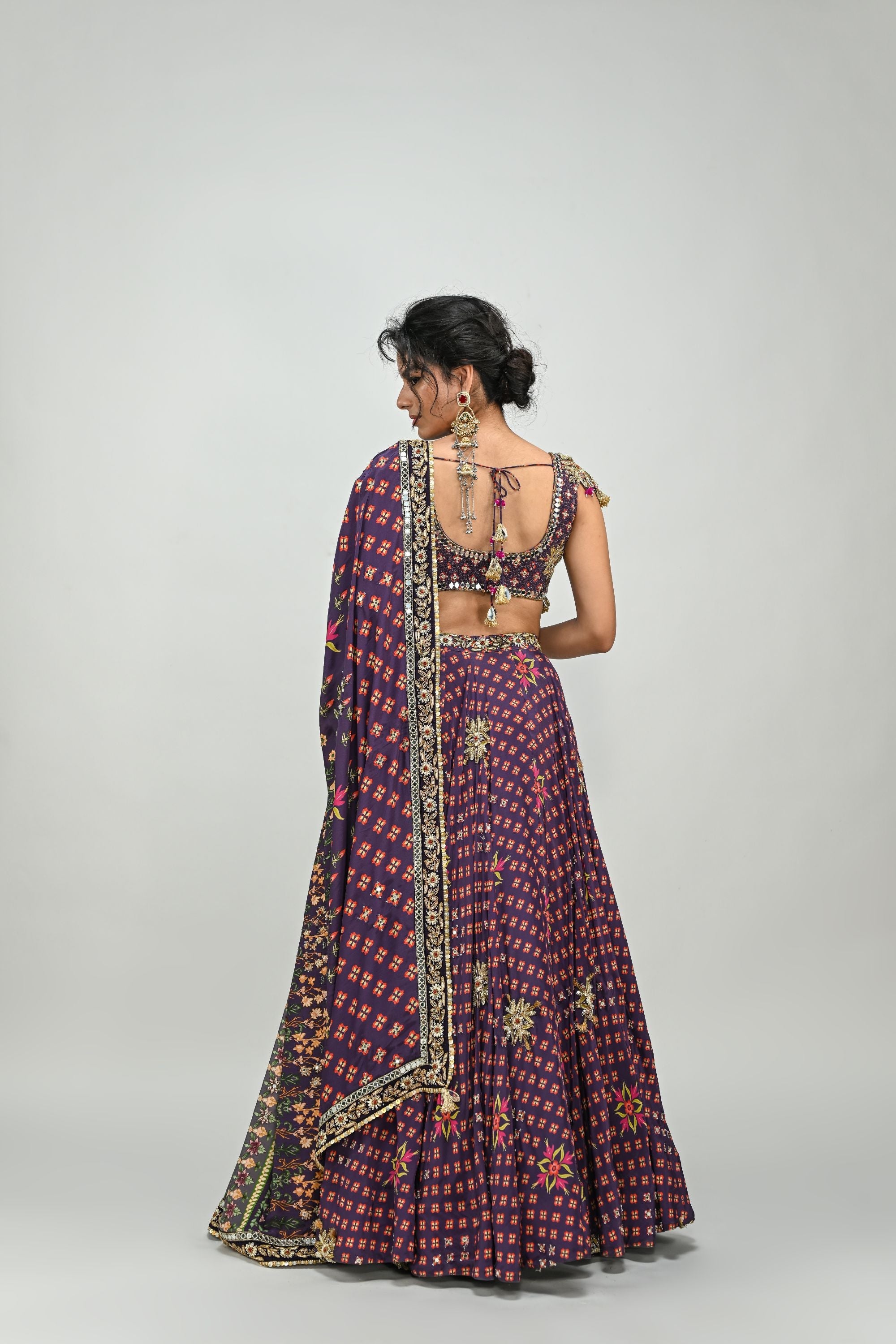 Plum Lehenga with Badla Blouse & Dupatta