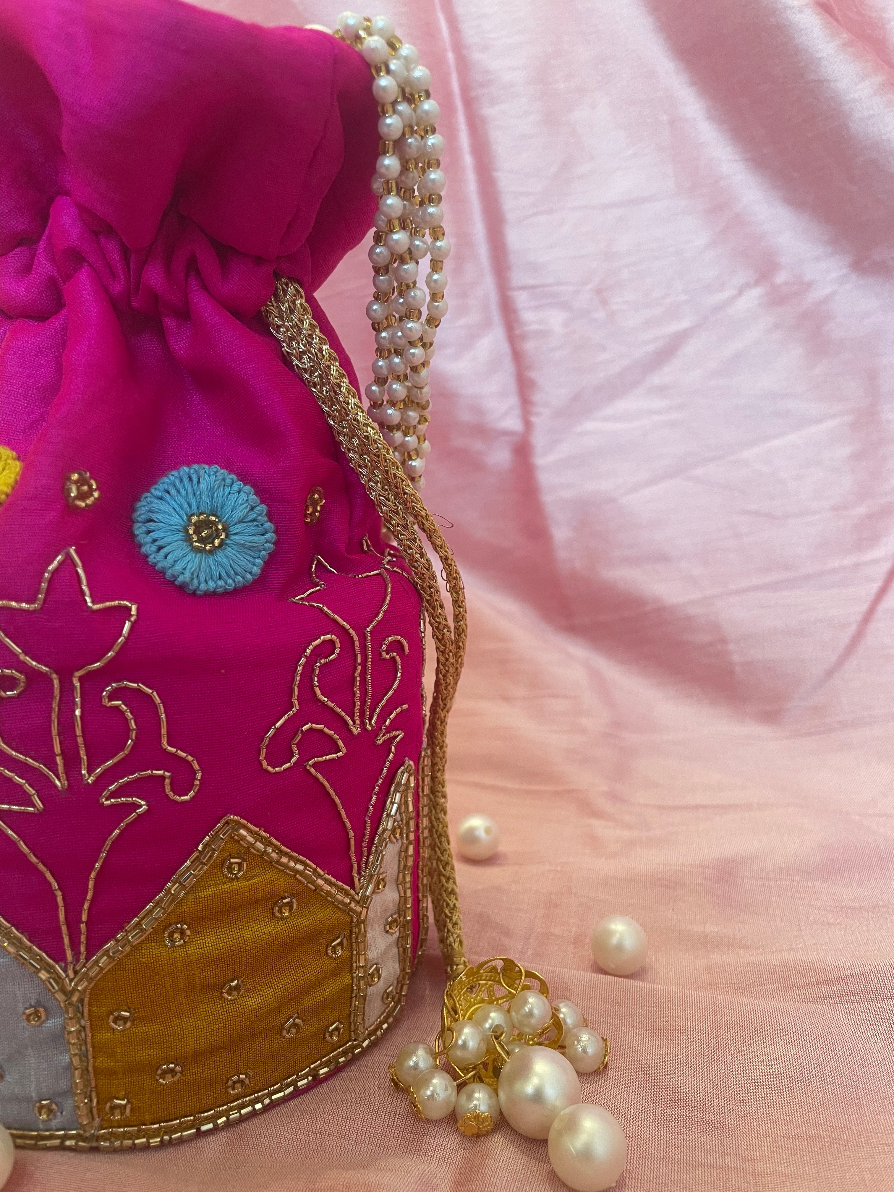 Appliquè Pink Potli Bag