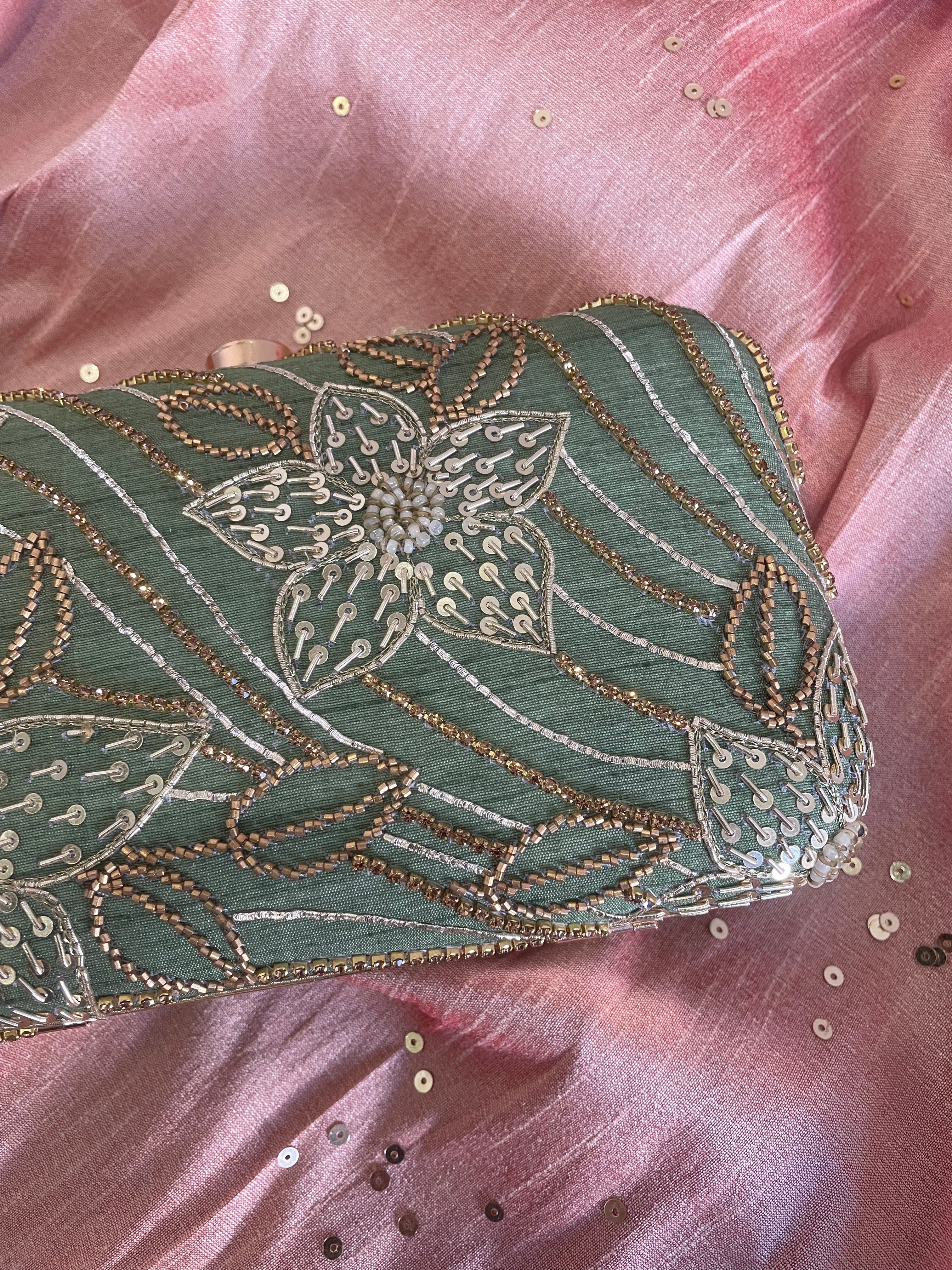 Fusion Zardozi Floral Clutch Bag