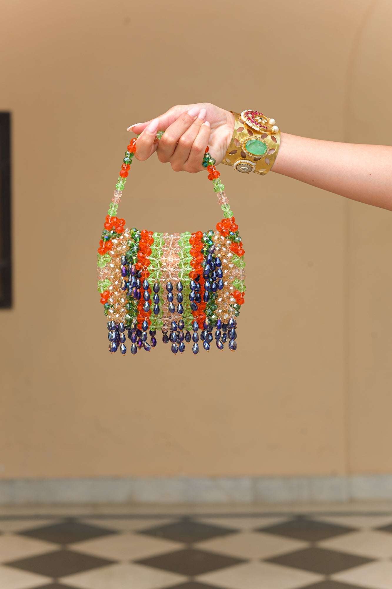 OLIVE BLOOM CRYSTAL TASSEL POTLI
