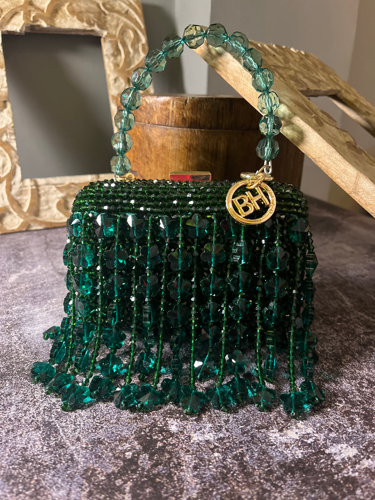 Rectangle Green Butterfly Tassle