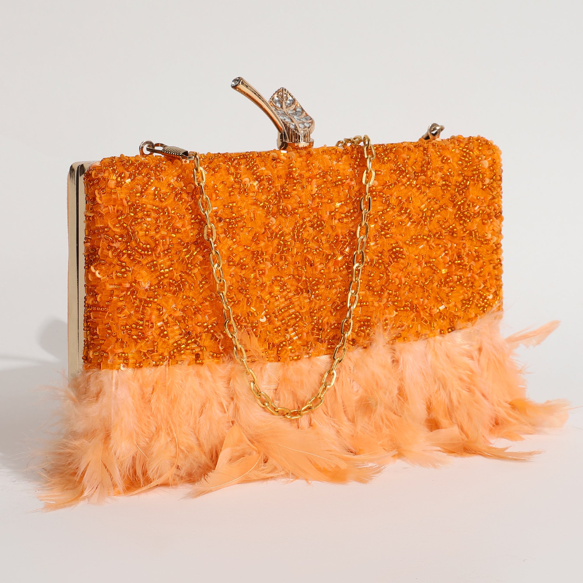 THE TAN CLAN Daina Feather Hand Embroidered Clutch