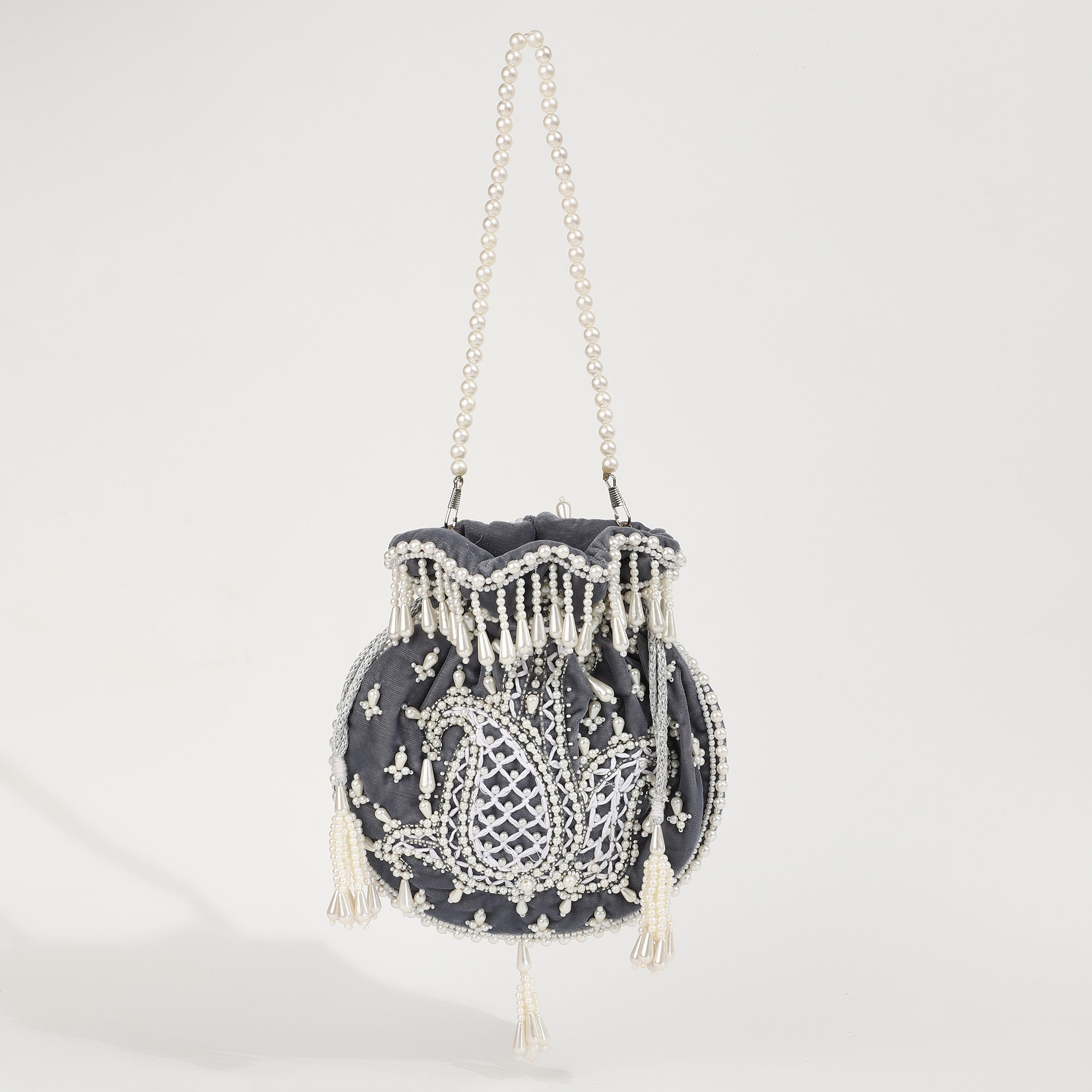 THE TAN CLAN Sukoon Hand Embroidered Potli with Pearl Handle