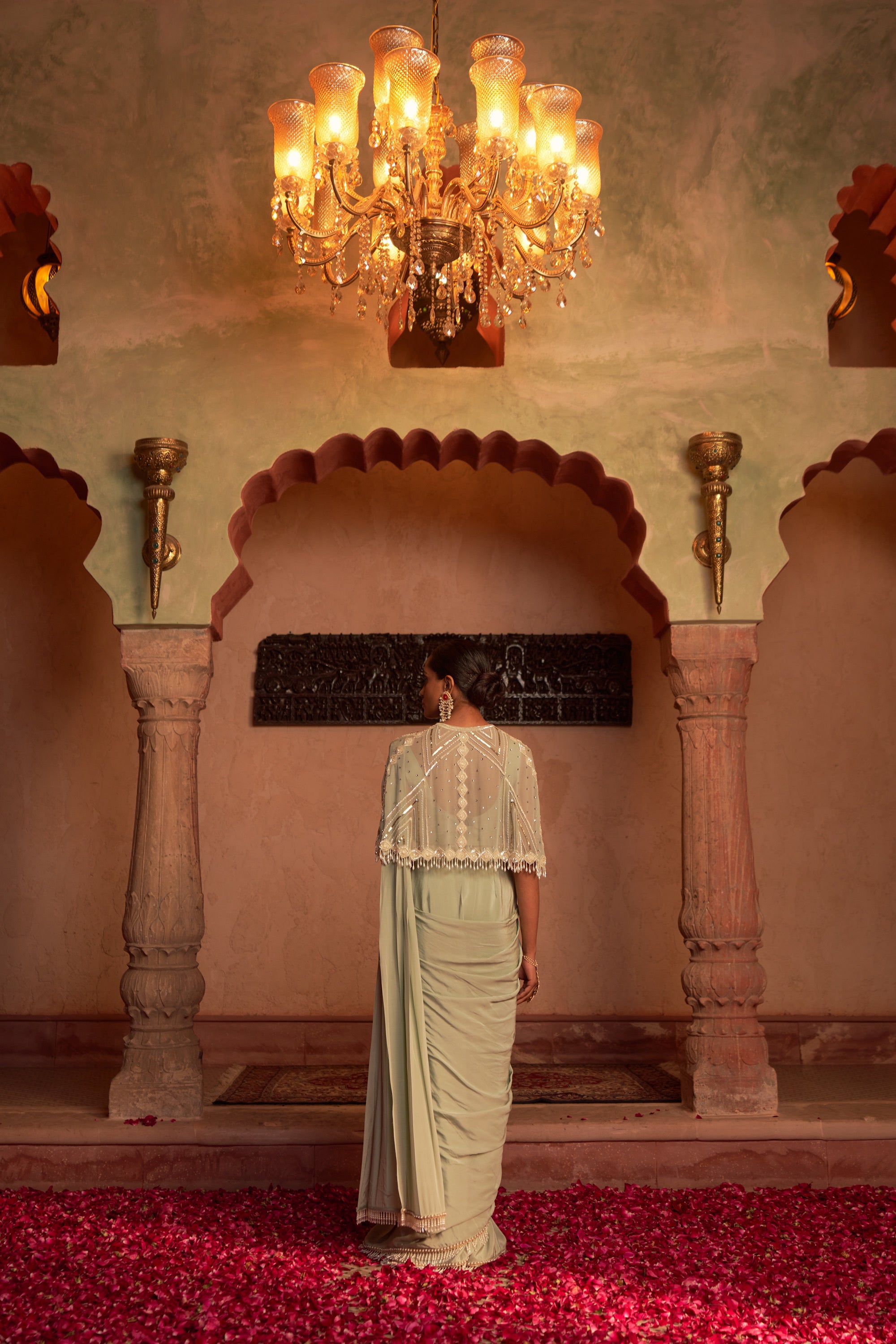 Bahu Mela Drape Saree With Embroidered Cape With Belt