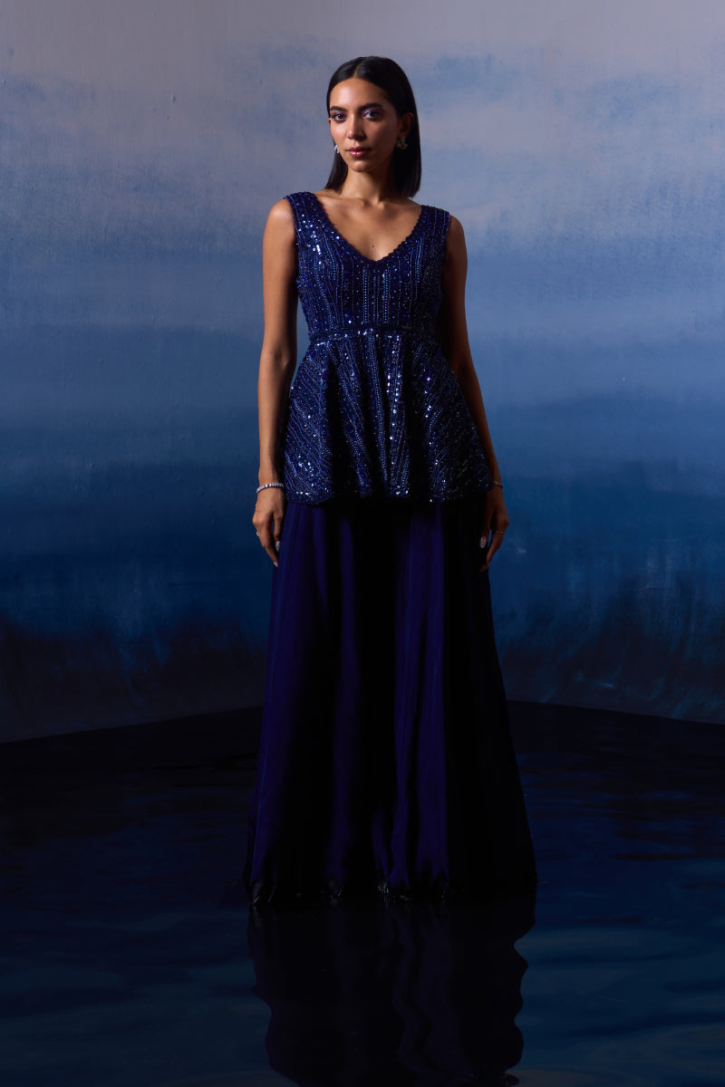 Mid Night Blue Organza Sharara