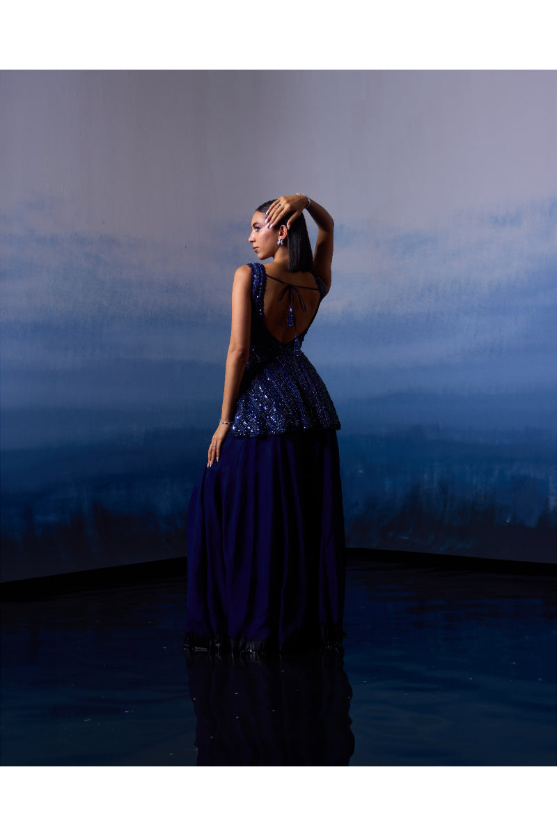 Mid Night Blue Organza Sharara