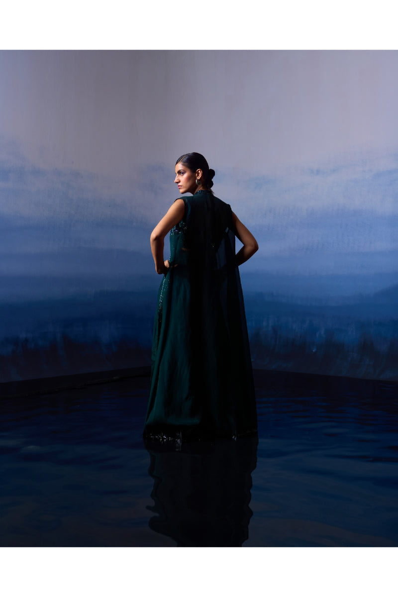 Forest Green Organza Jacket Set