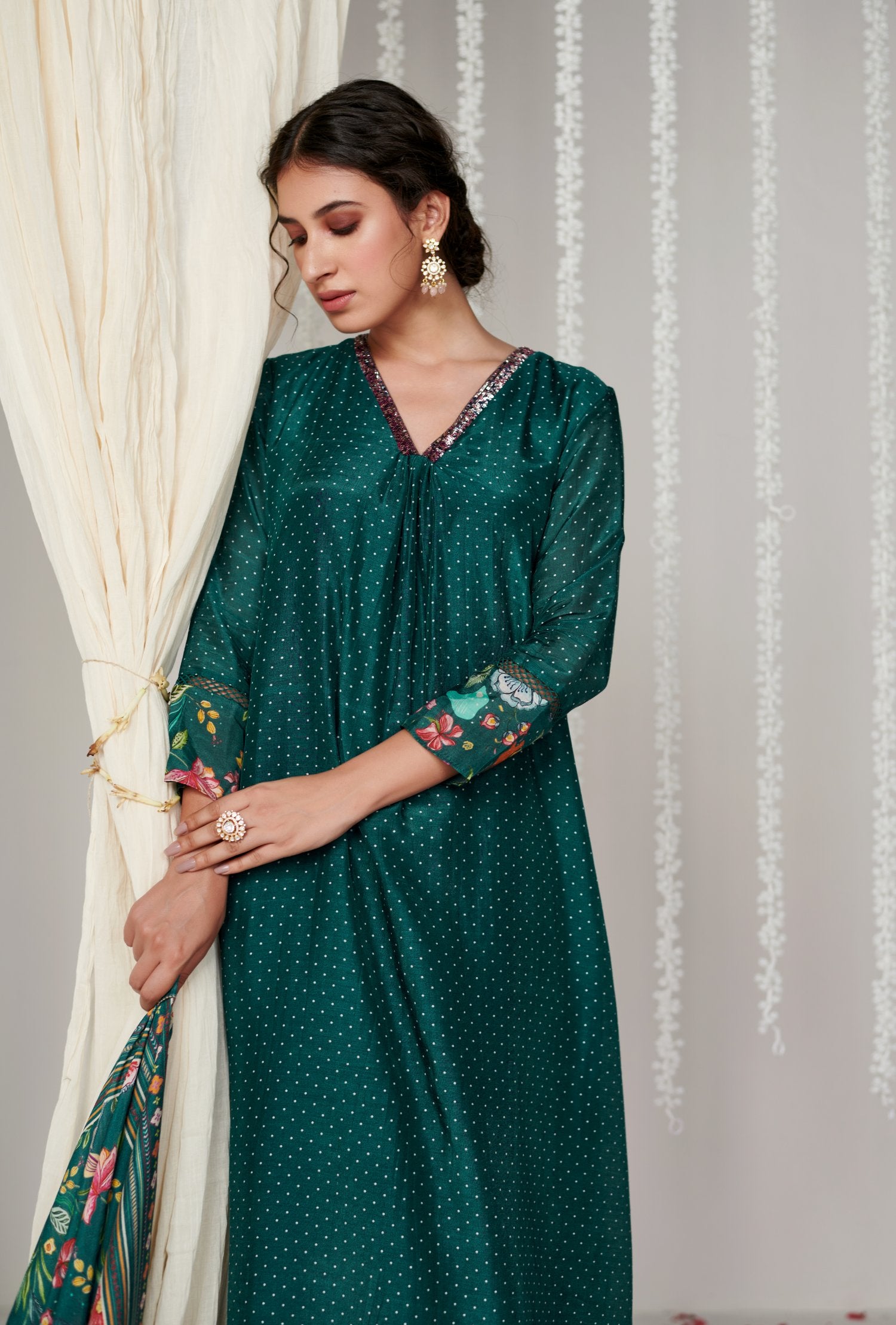 Bagicha botanical Green A-Line Kurta (no slits) set of 3