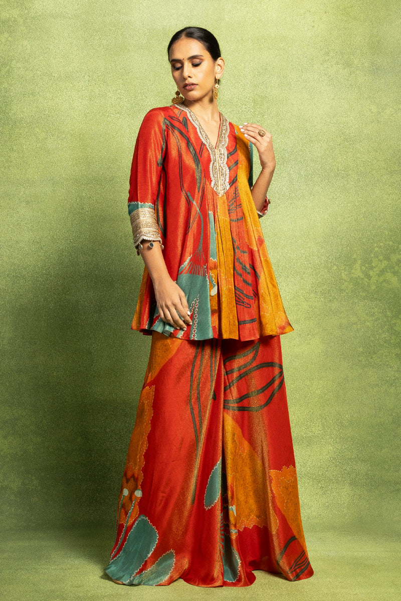 Red Hand Embroidered Kurta Set