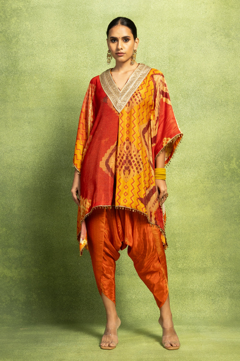 Hand Embroidered Kaftan Top & Dhoti Pant Set