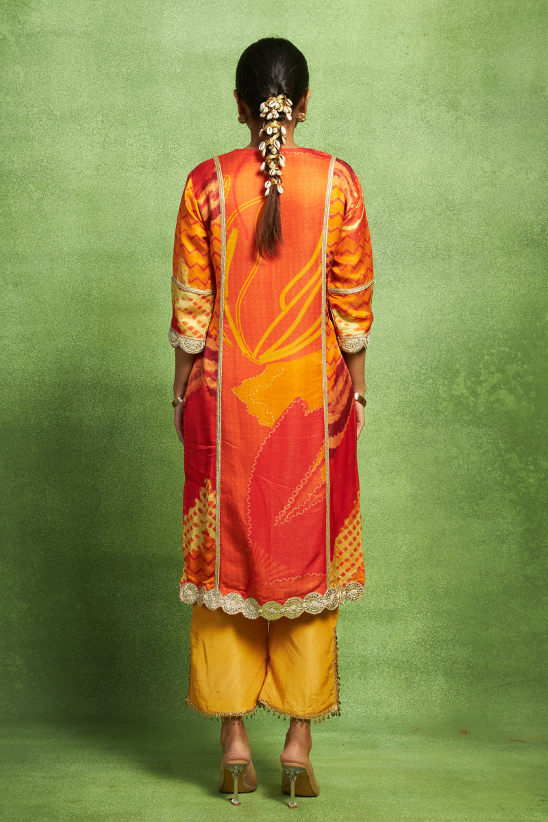 Orange Hand Embroidered Kurta Set