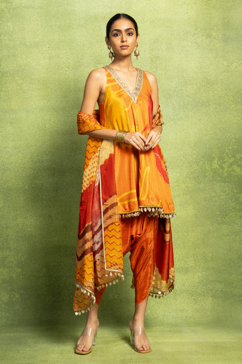 Sleeveless Kurta Set with Dhoti Pants