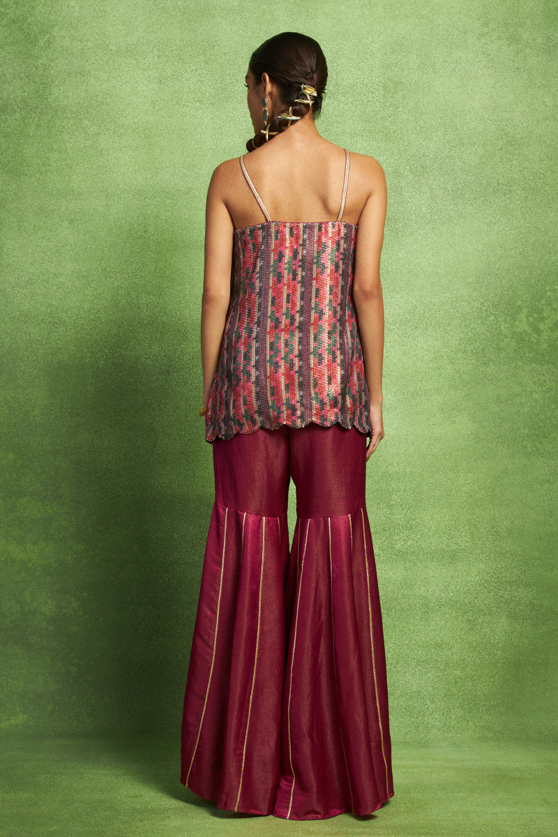 Sequin Embroidered Set with Sharara Pants