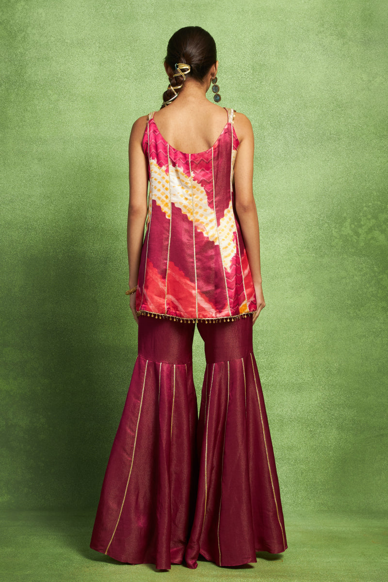 Purple Abstract Floral Printed Paneled Top Set