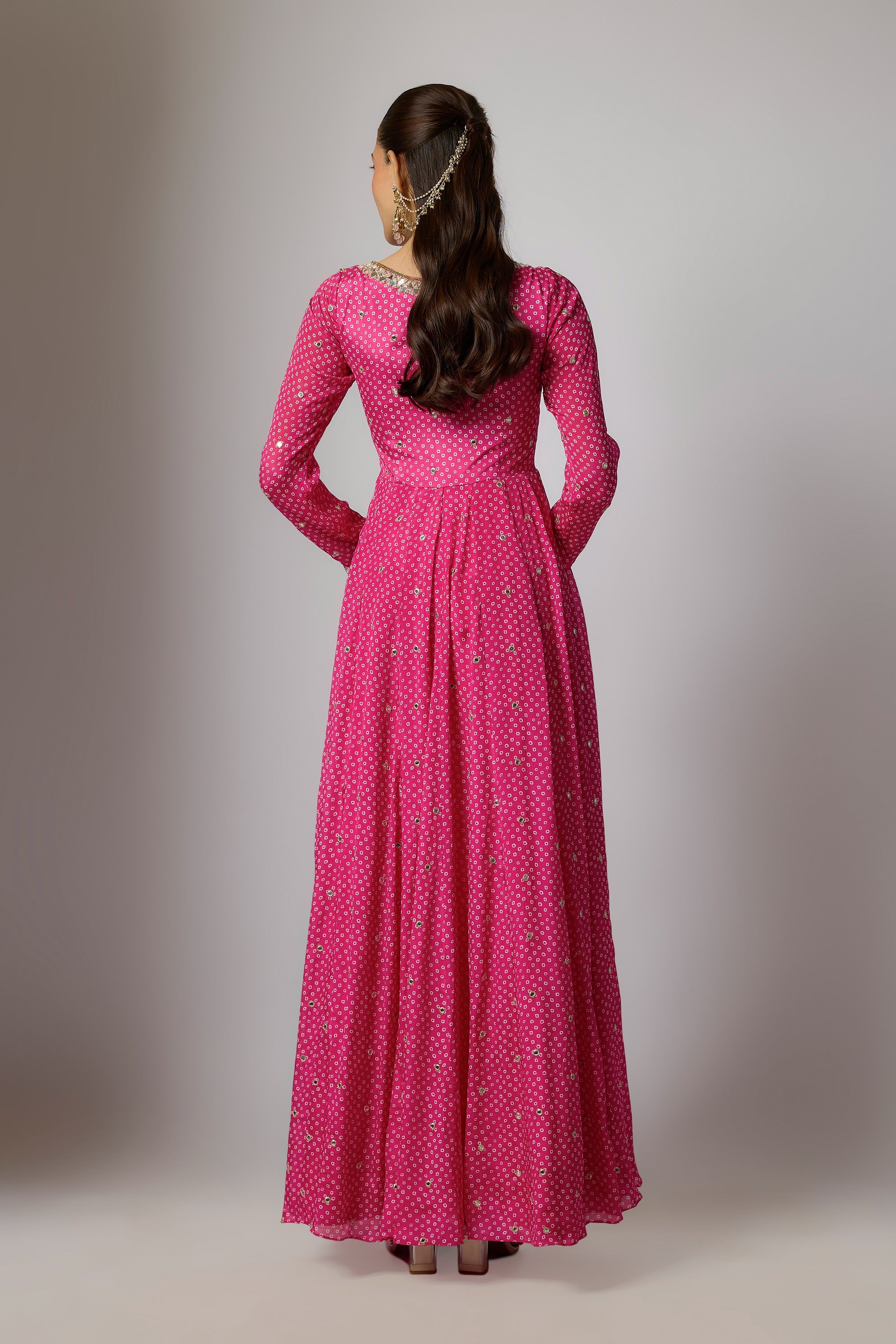 Fuchsia Pink Chinon Embroidered Anarkali Set