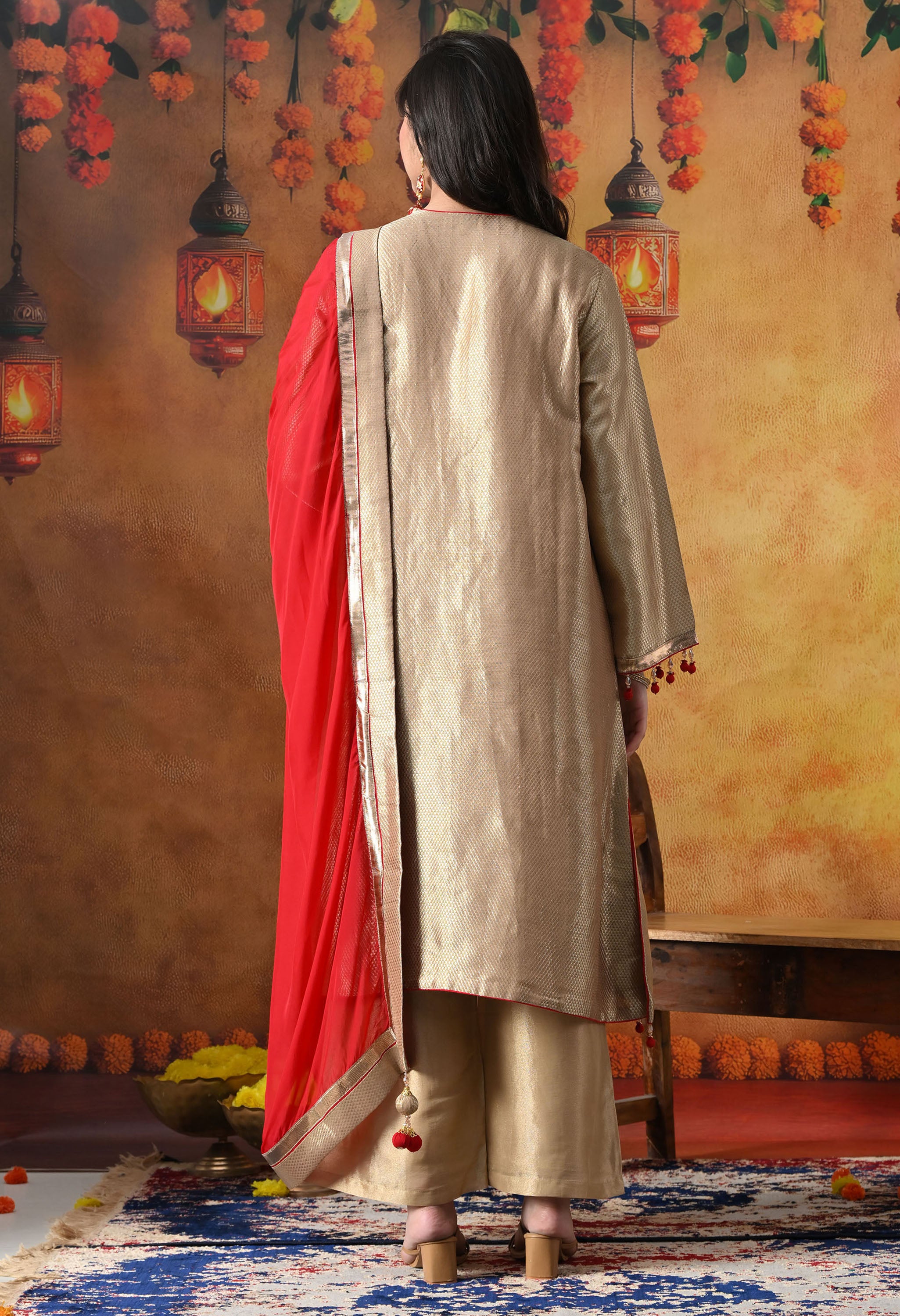 Golden Banarasi Silk Kurta Set