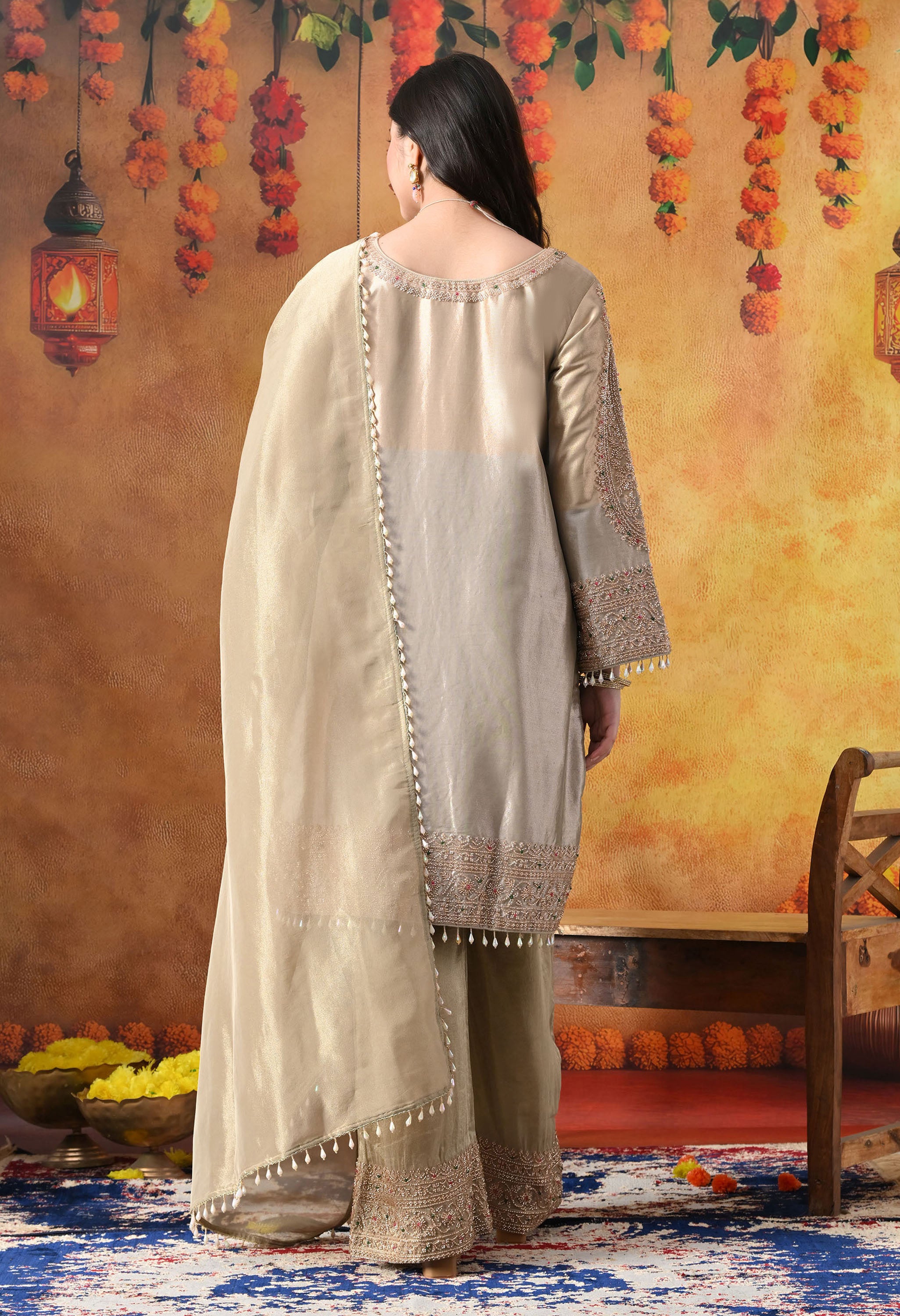 Golden Tissue Silk Kurta Set