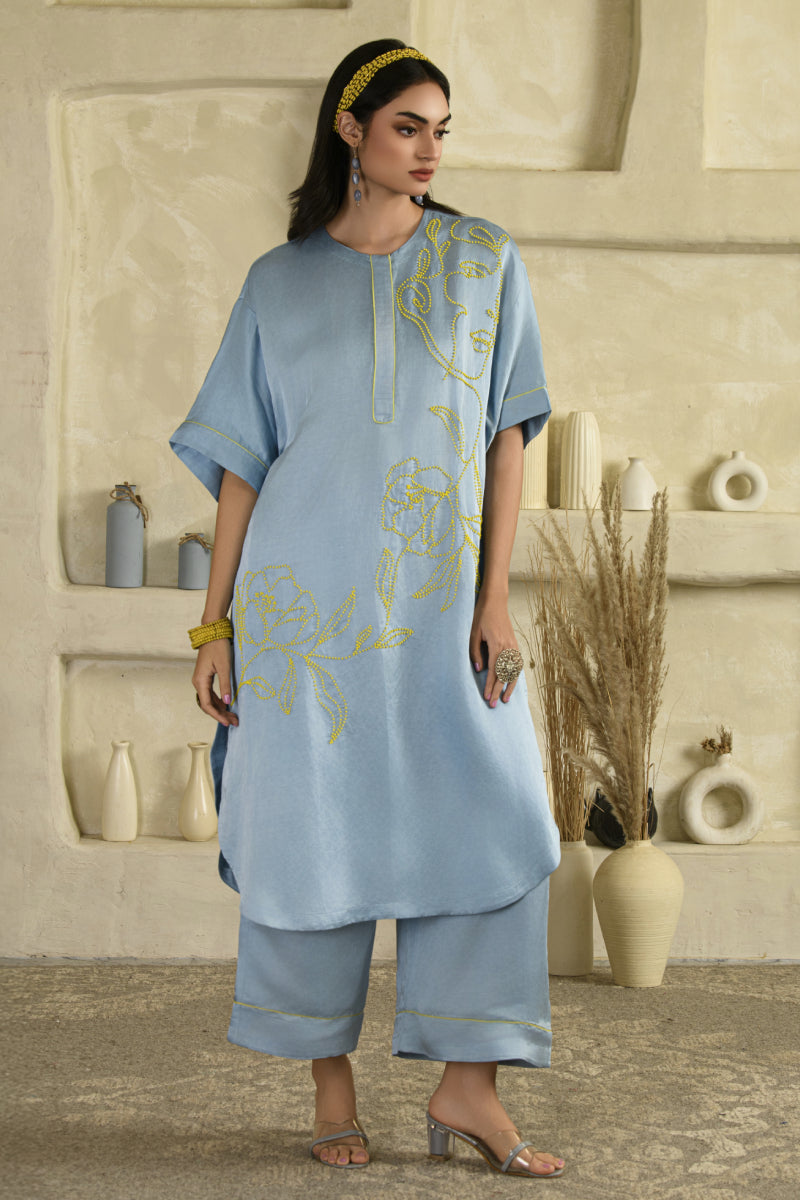 Rangrasiya Long Coord Set - Aasmani Blue