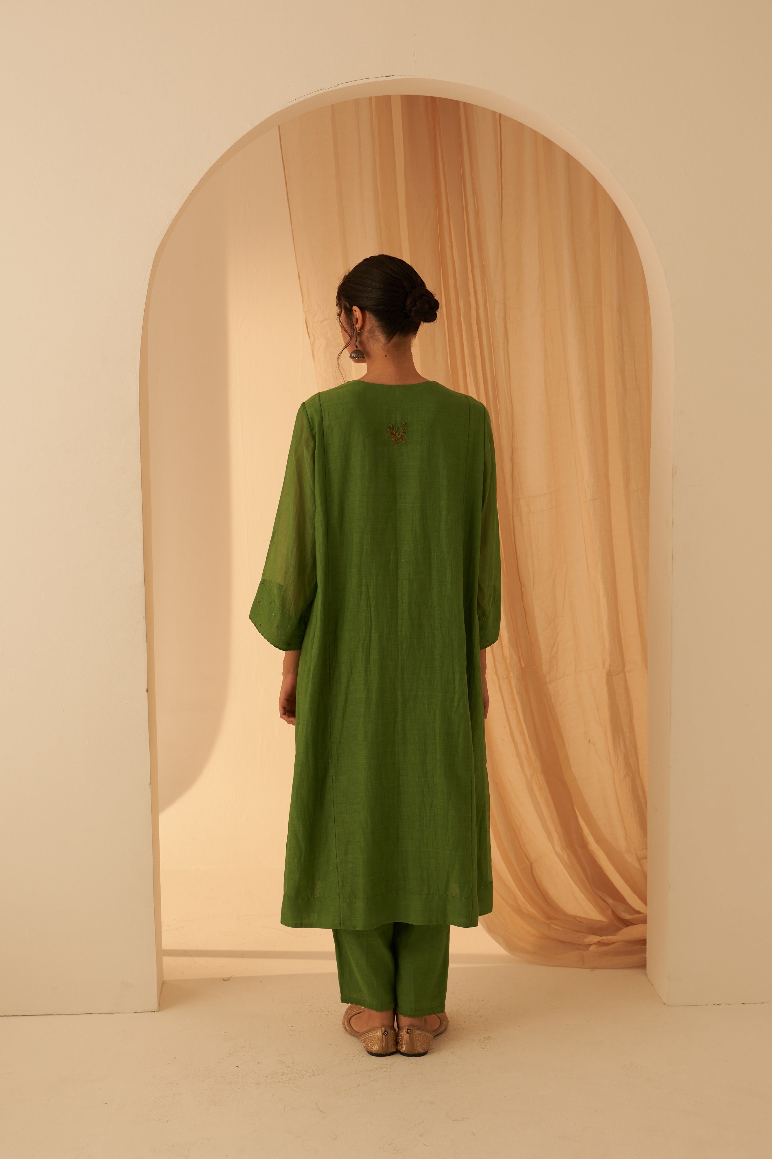 Green Chanderi Bullion Work Kurta Set