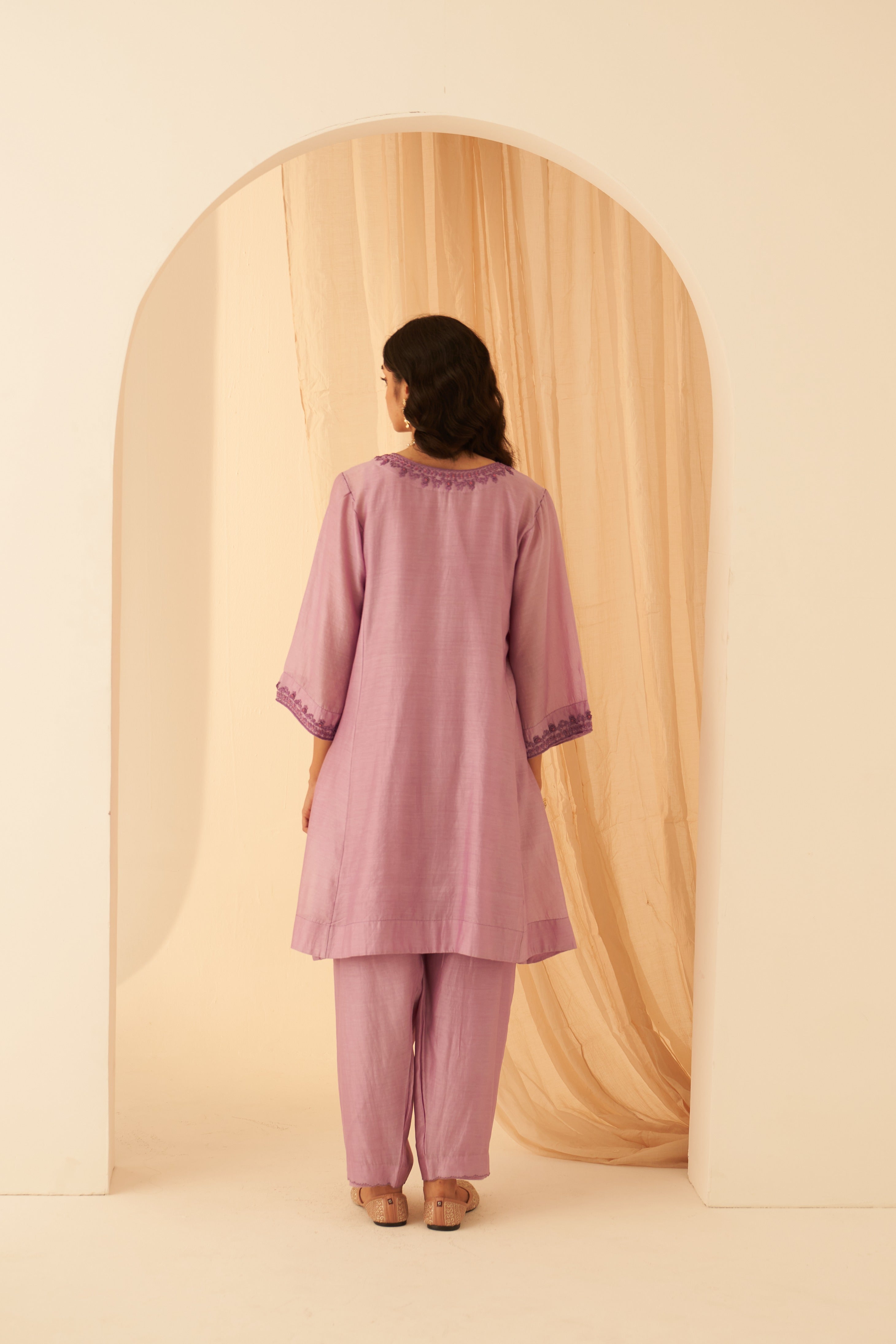 Lilac Chanderi Bullion Work Kurta Set