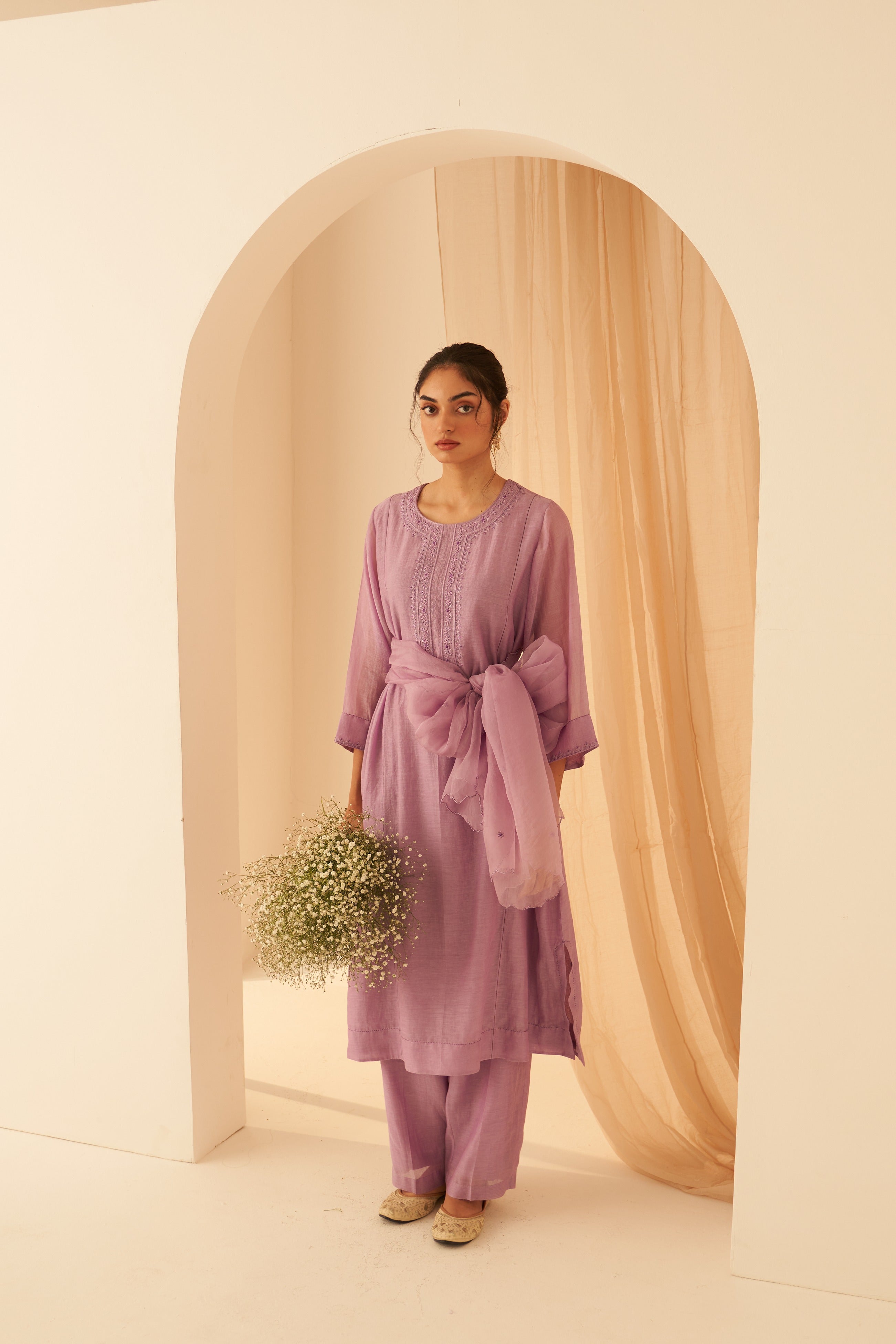 Lilac Chanderi Zardozi Work Kurta Set