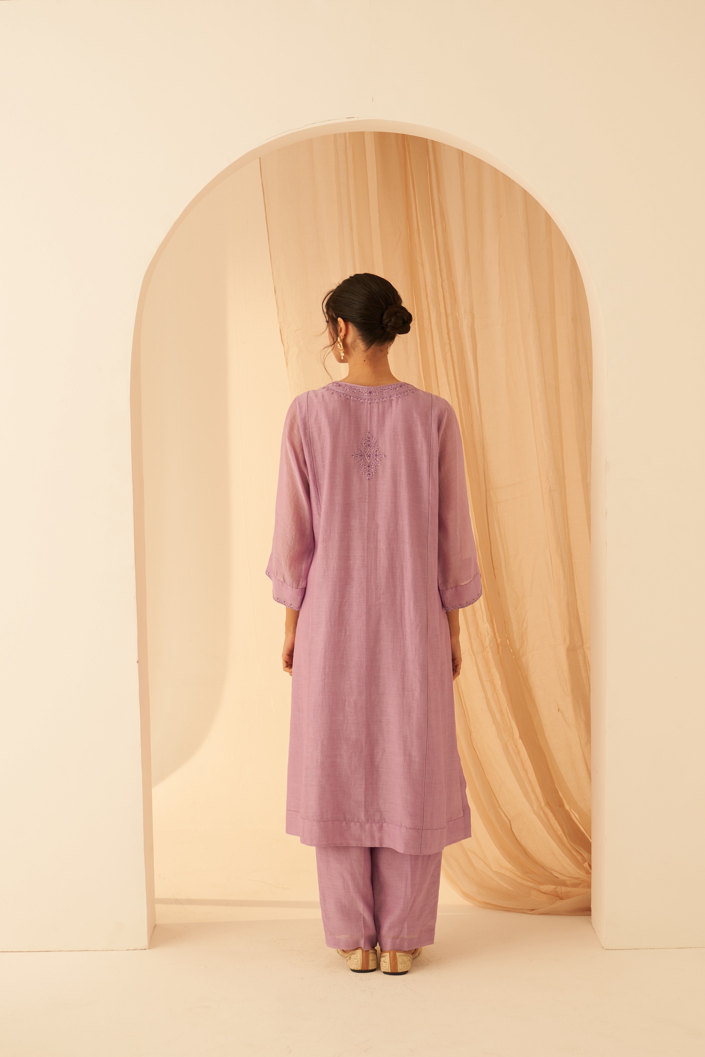 Lilac Chanderi Zardozi Work Kurta Set