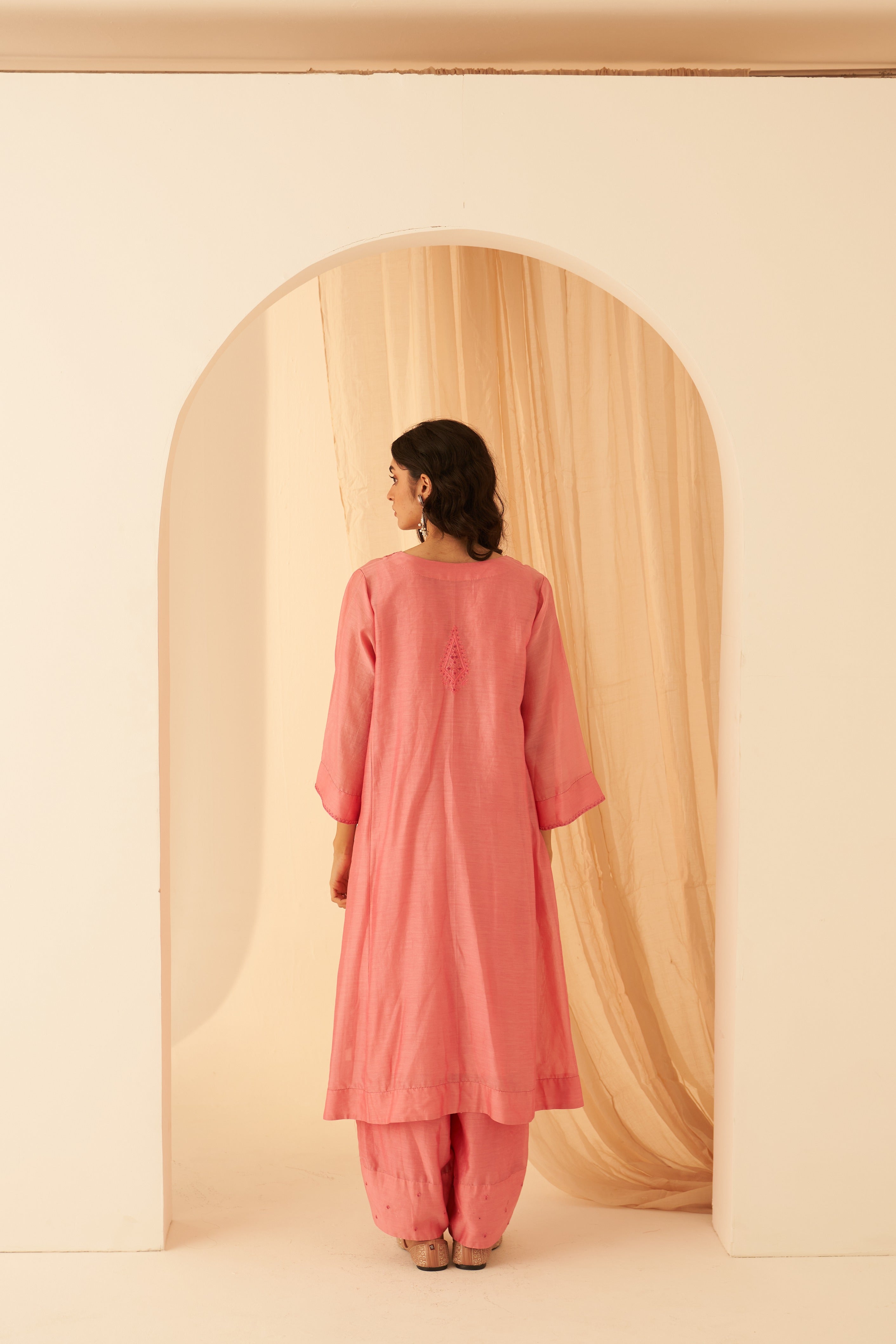 Pink Chanderi Zardozi Work Kurta Set
