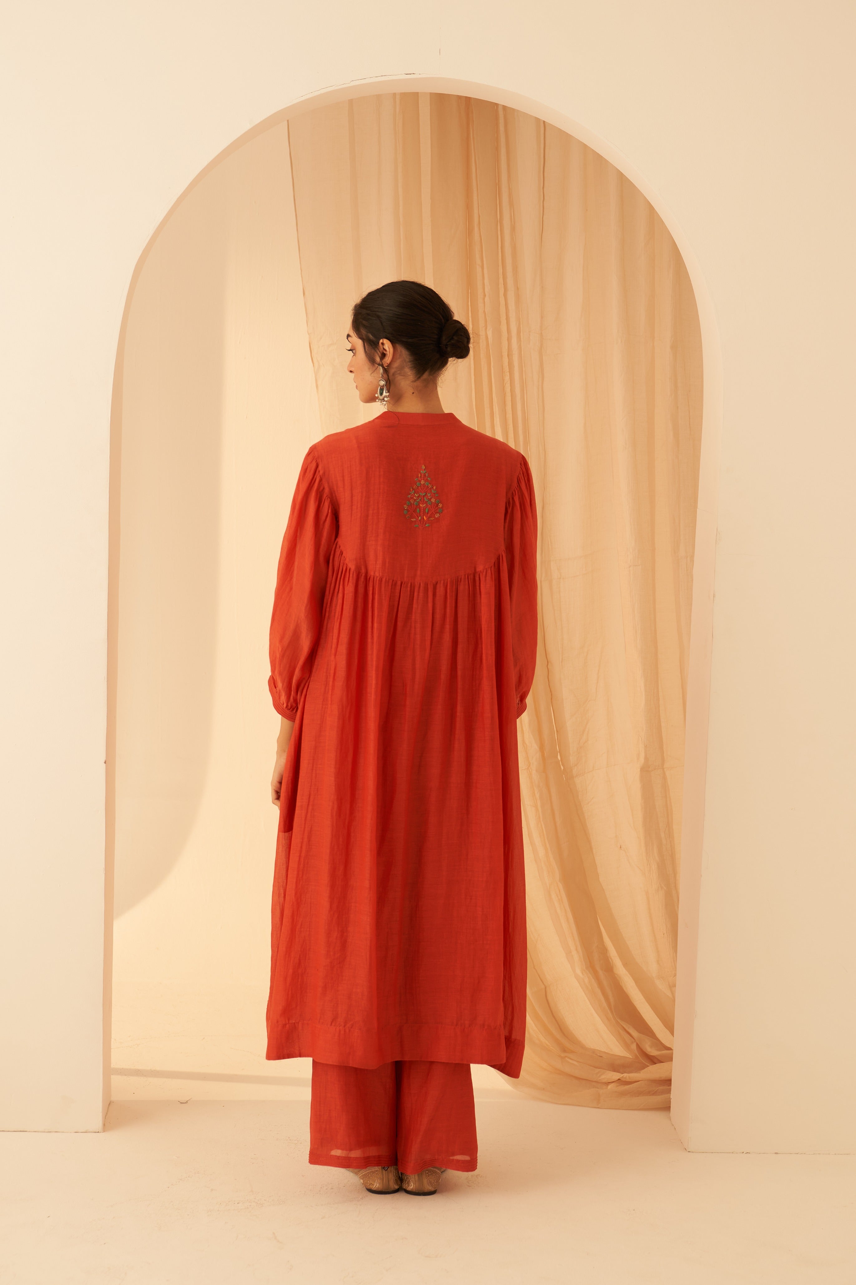 Rust Chanderi Cross Stitch Kurta Set