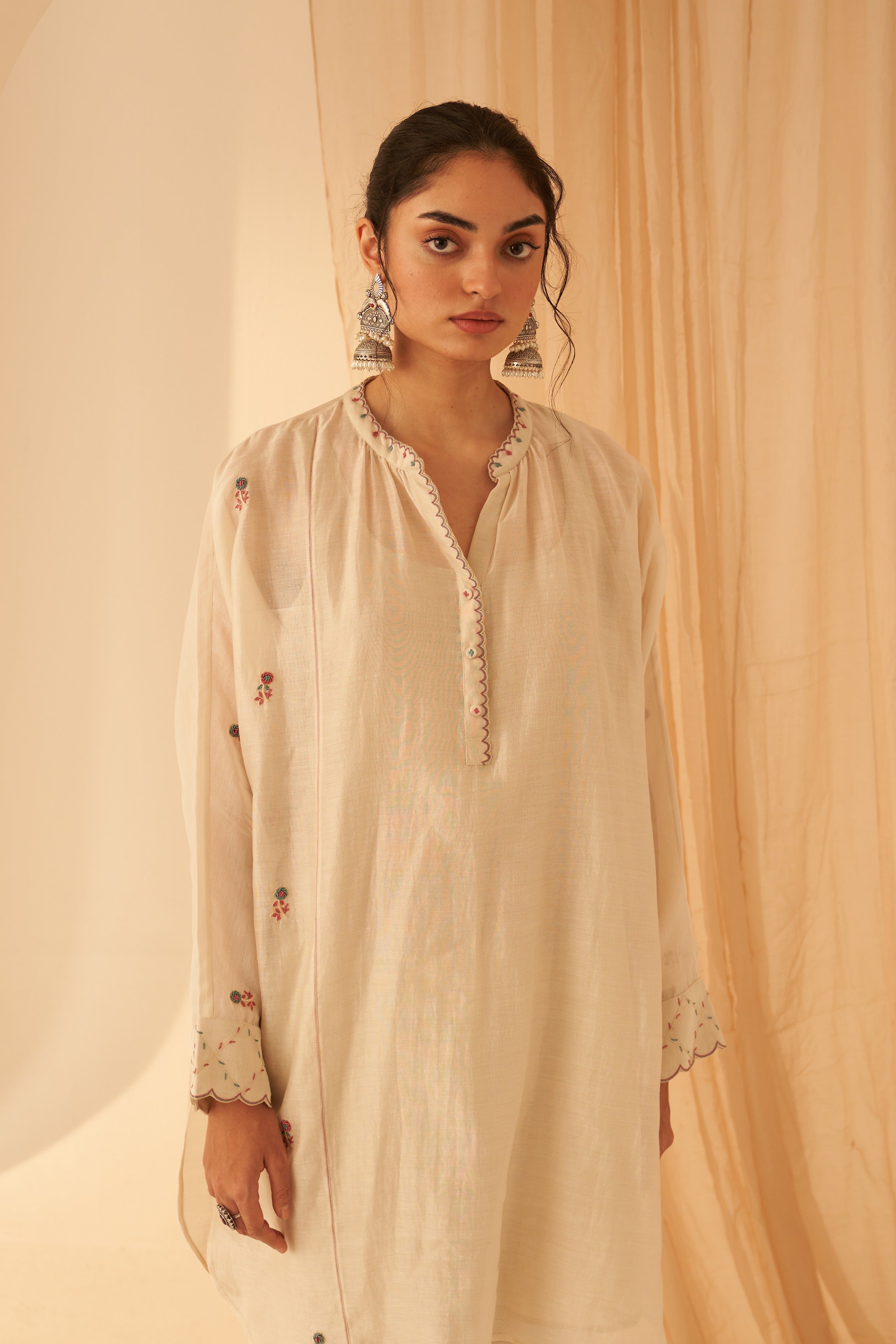 Ivory Chanderi Bullion Work Tunic Set