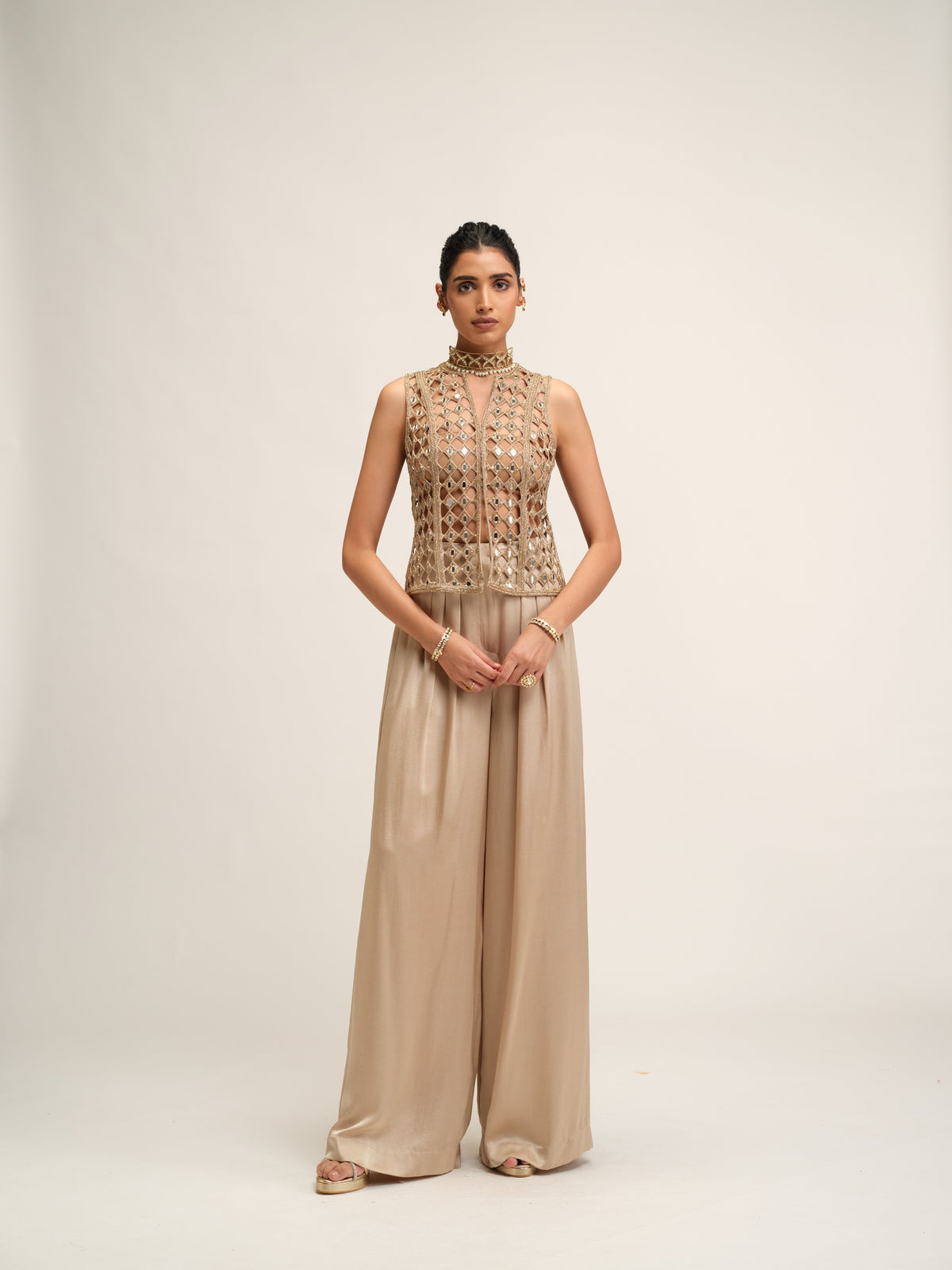 Light Beige Cutwork Jacket Set