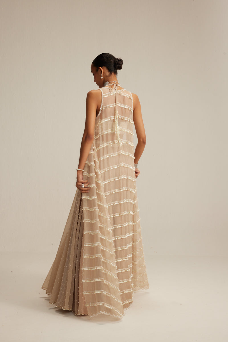 Light Beige Pearl Drop Jacket Set.