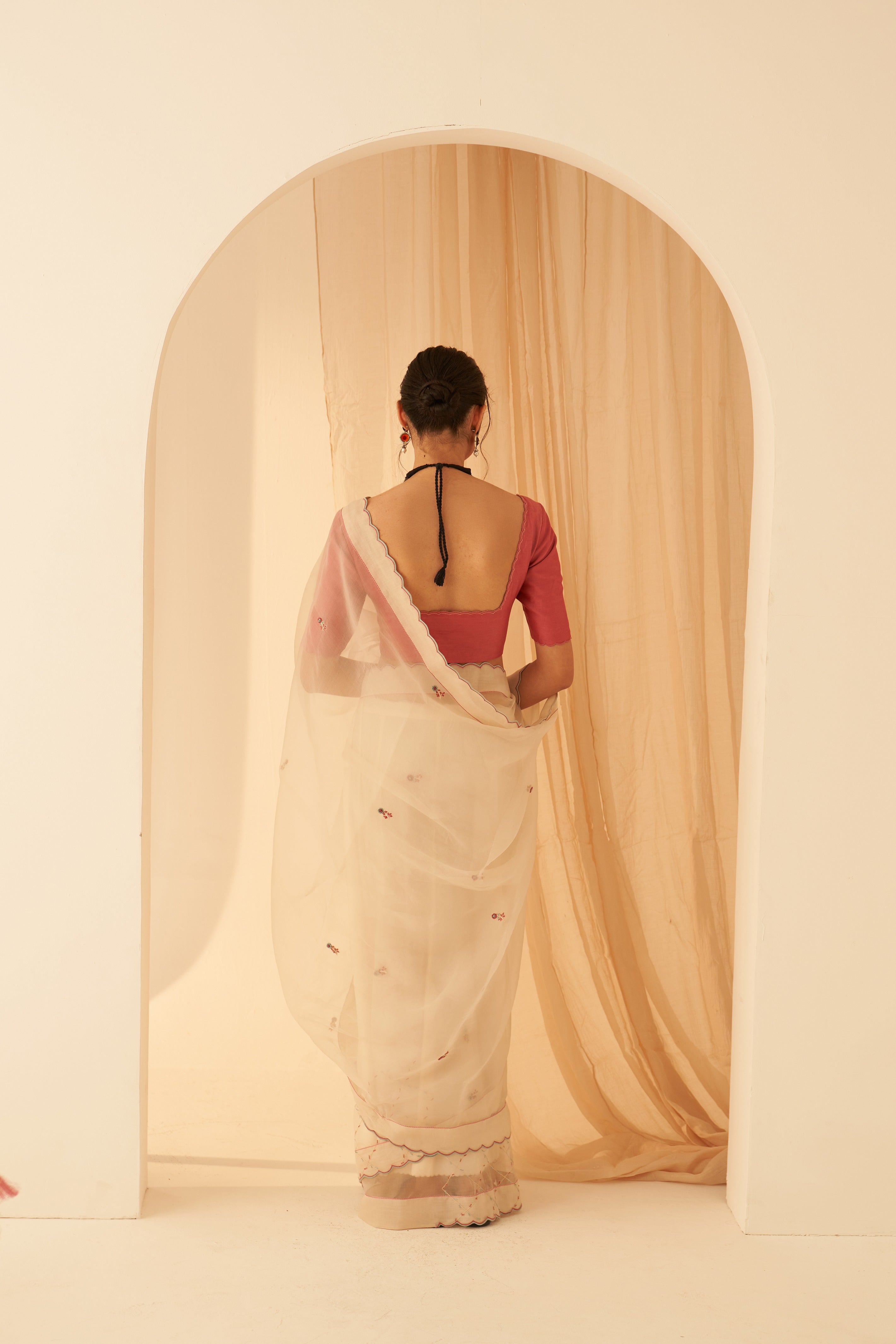 Ivory Organza Resham Jaal Saree