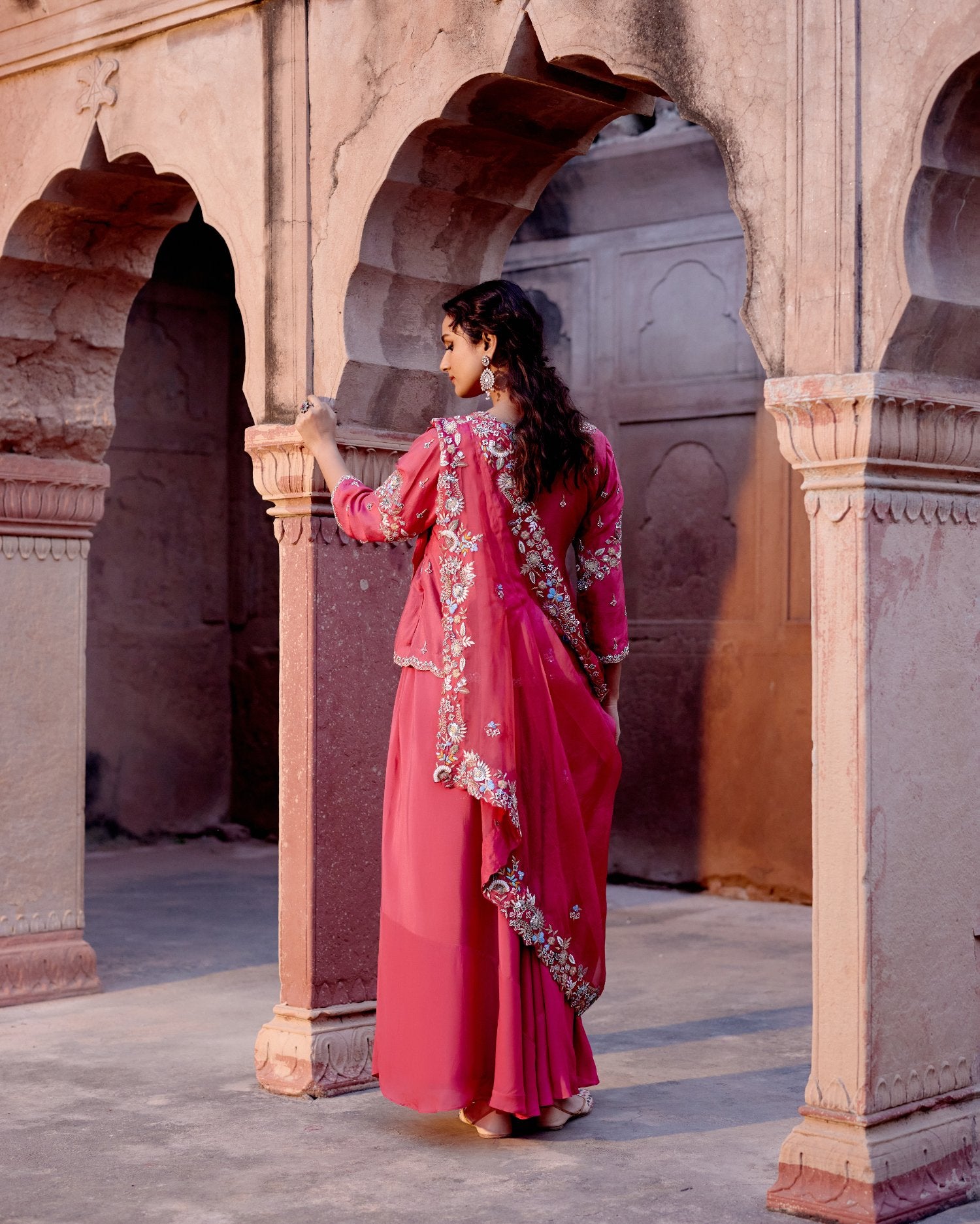 Kurta Set With Skirt & Side Drape Sash
