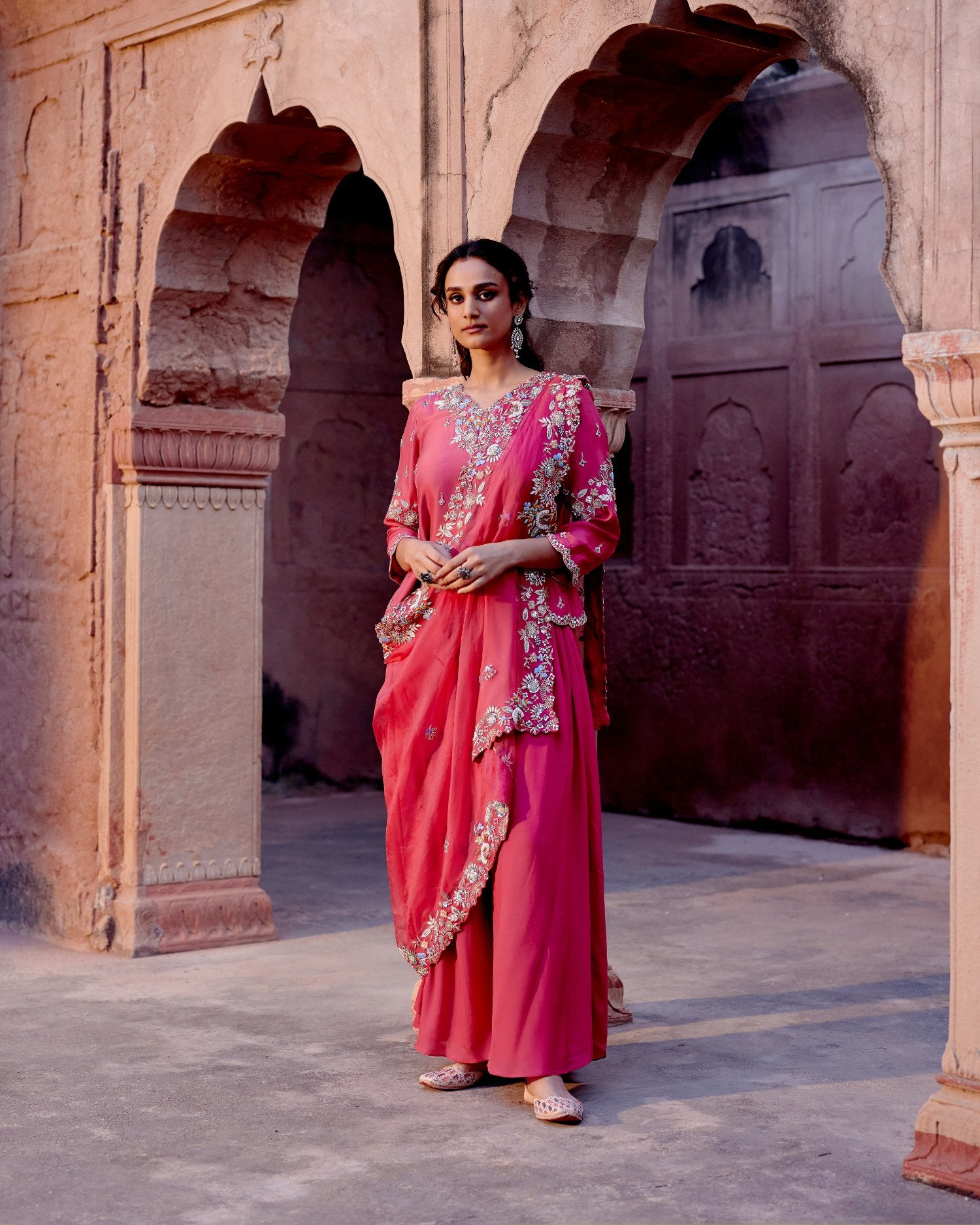 Kurta Set With Skirt & Side Drape Sash