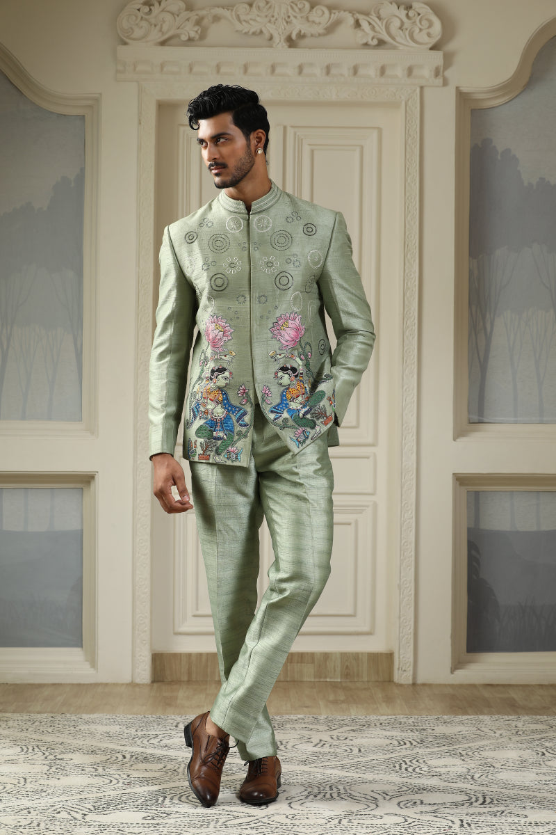 Nritya Kamal Handpainted Embroidered Bandhgala Set