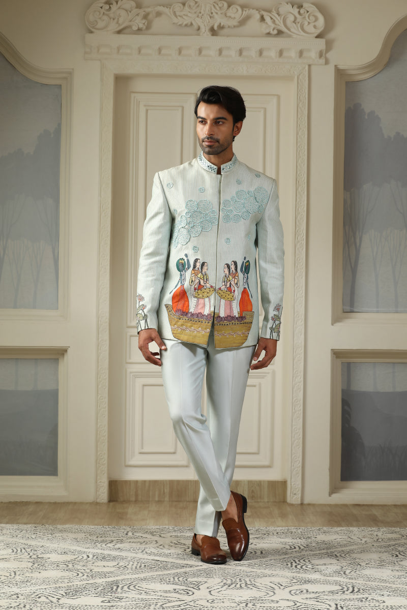 Kashti Handpainted Embroidered Bandhgala Set