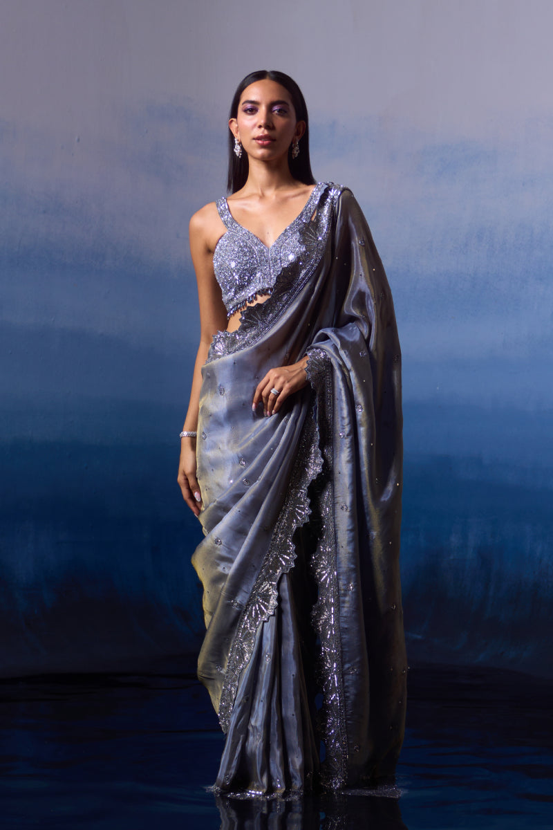 Metallic Grey Tissue Saree