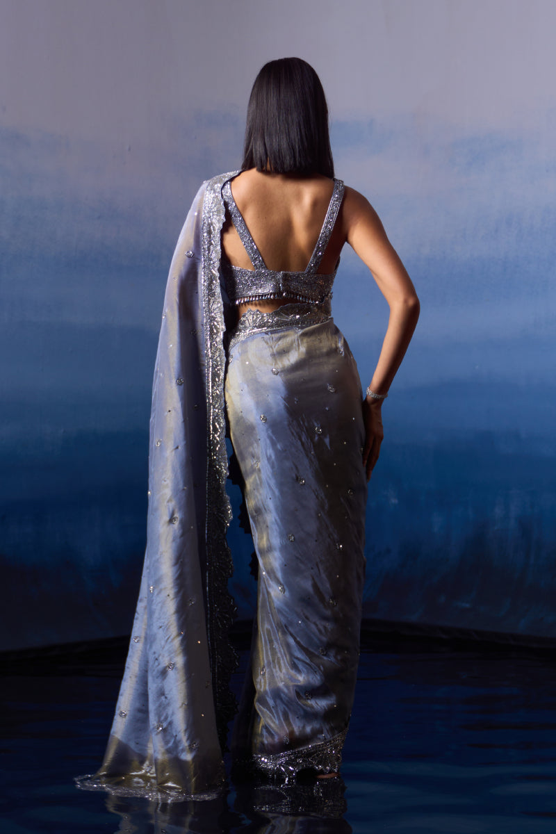 Metallic Grey Tissue Saree
