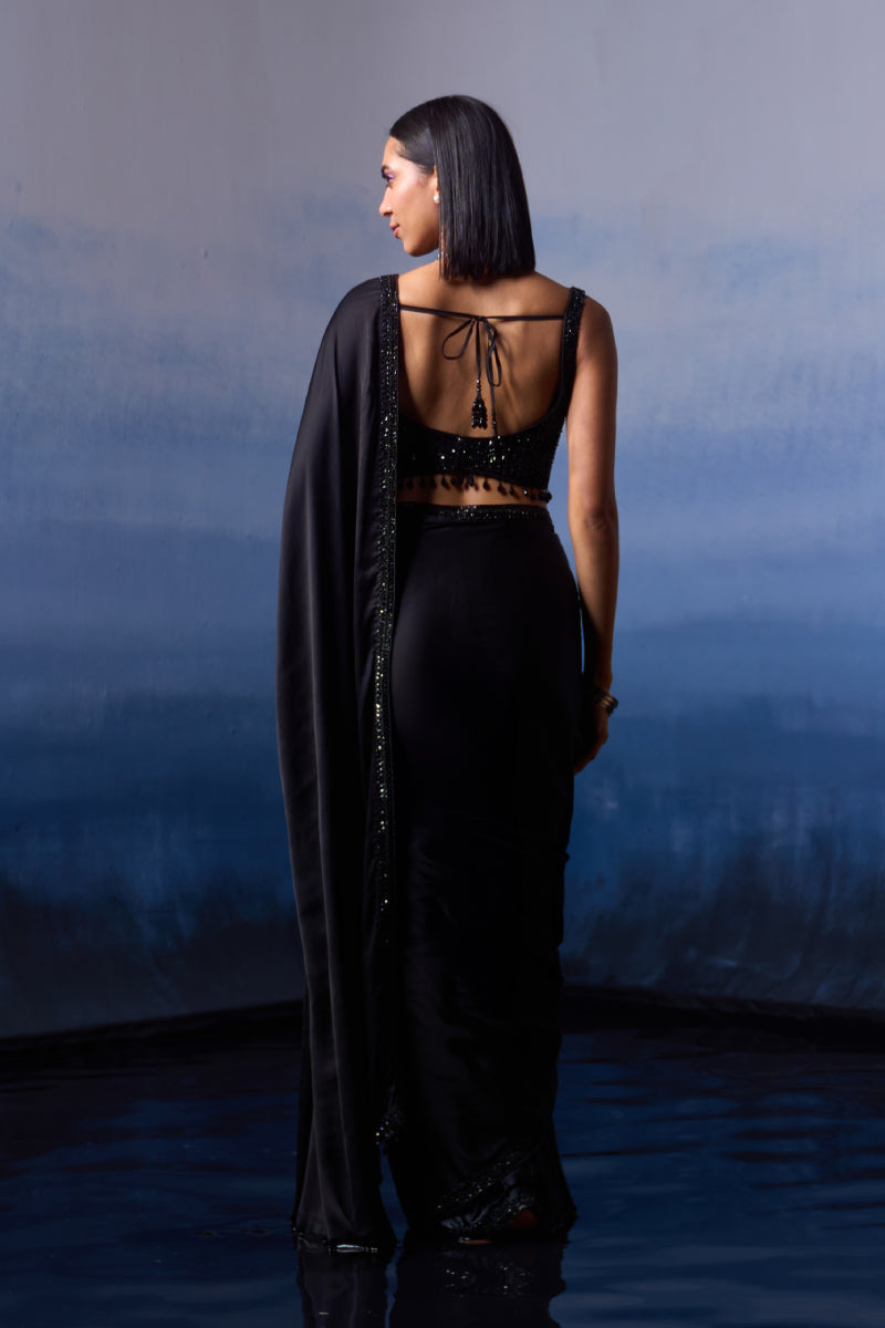 Black Satin Saree