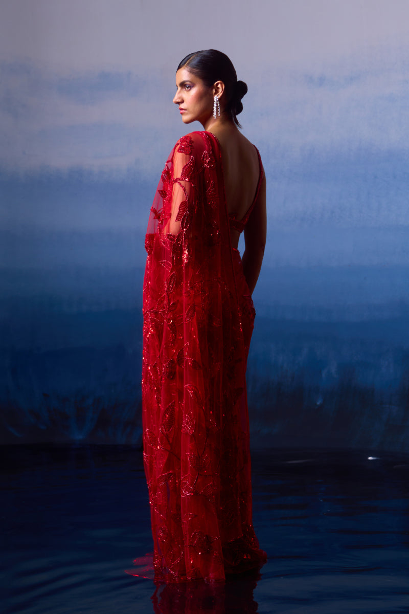 Ruby Red Net Saree