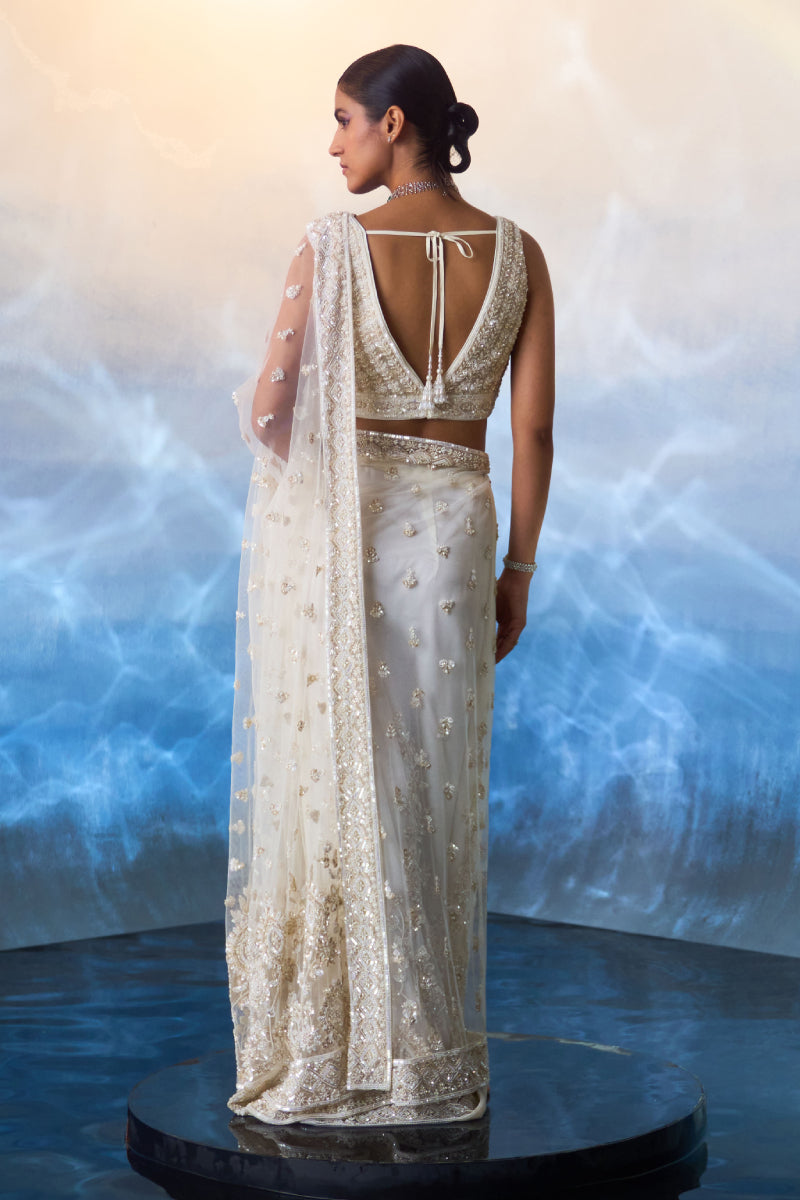 Ivory Net Saree