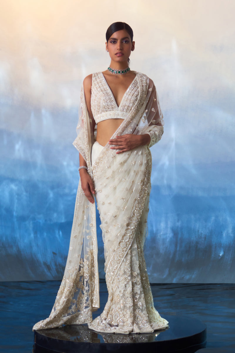 Ivory Net Saree
