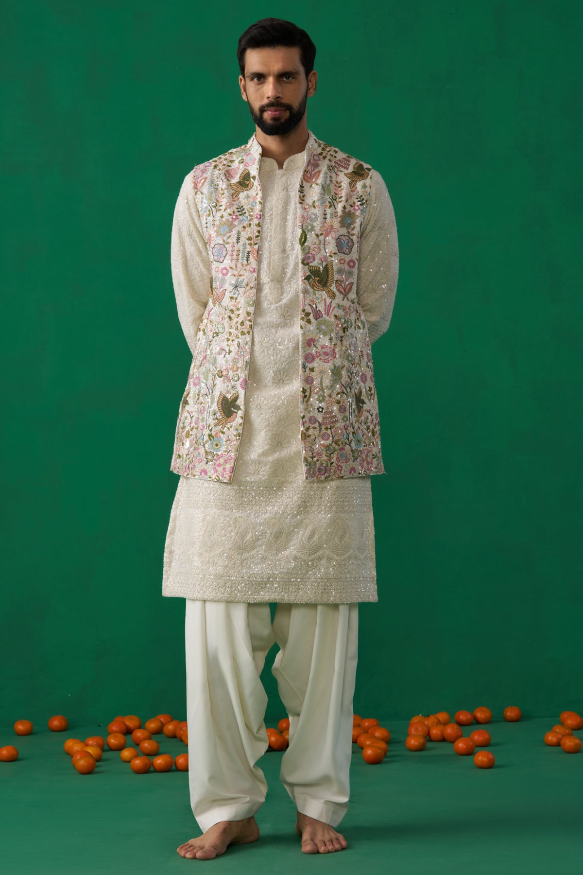 POOLPANKH IVORY KURTA JACKET SET